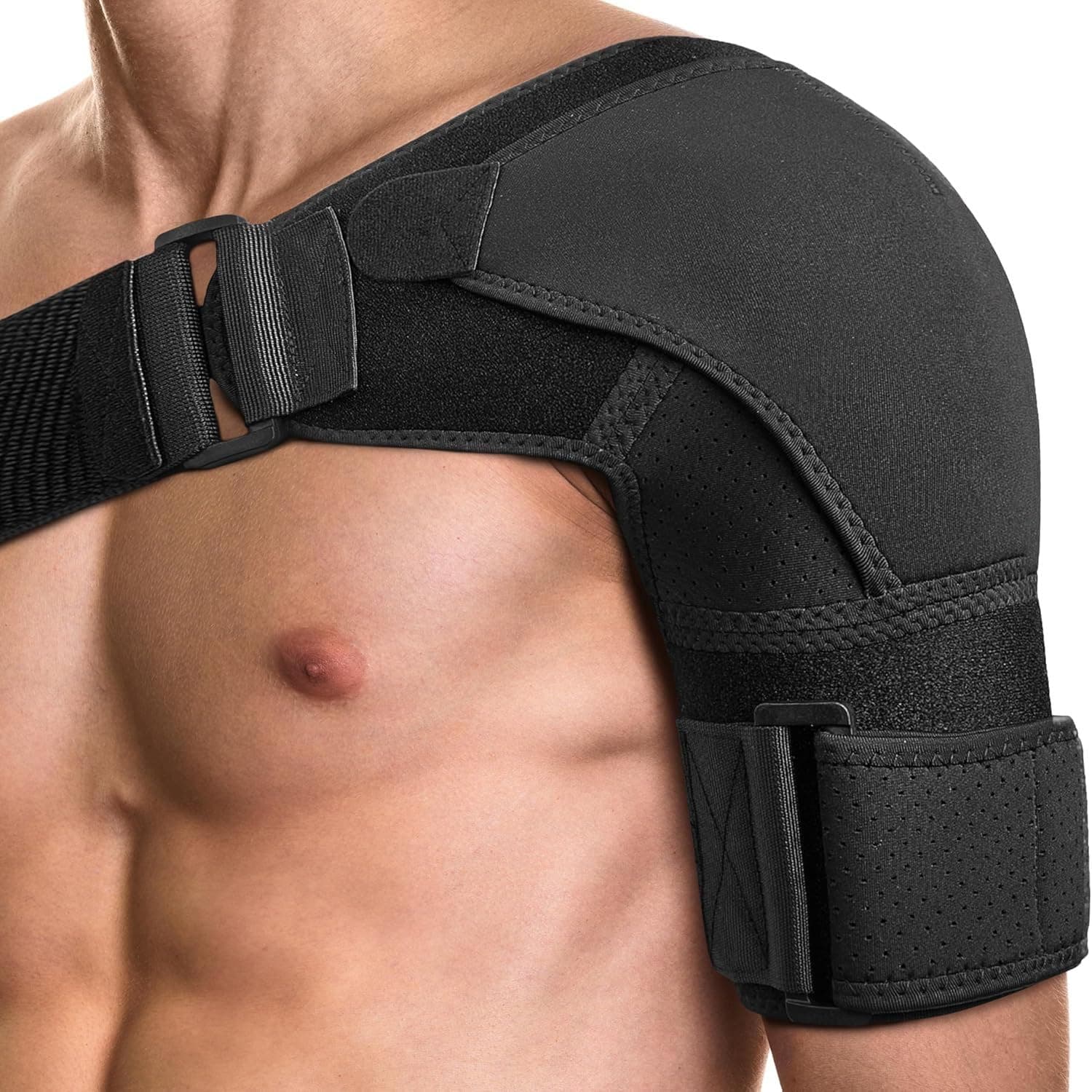 POAGL Adjustable Shoulder Brace for Men - Both Left and Right Arm - Pain Relief for Torn Rotator Cuff, Compression Support Sleeve for Dislocation, Bursitis, Tendonitis (Black, Large)