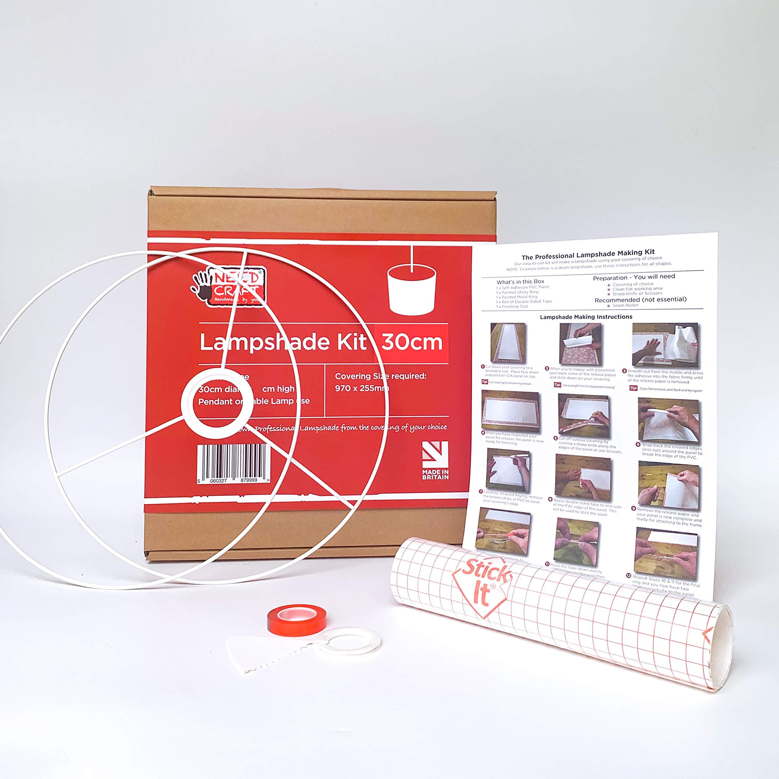 Needcraft 30cm Lampshade Making Kit use with Pendant Ceiling Lights and Table and Floor Lamp, Drum Circle Shape UK DIY use with Fabric, Textile, Wallpaper of Choice.