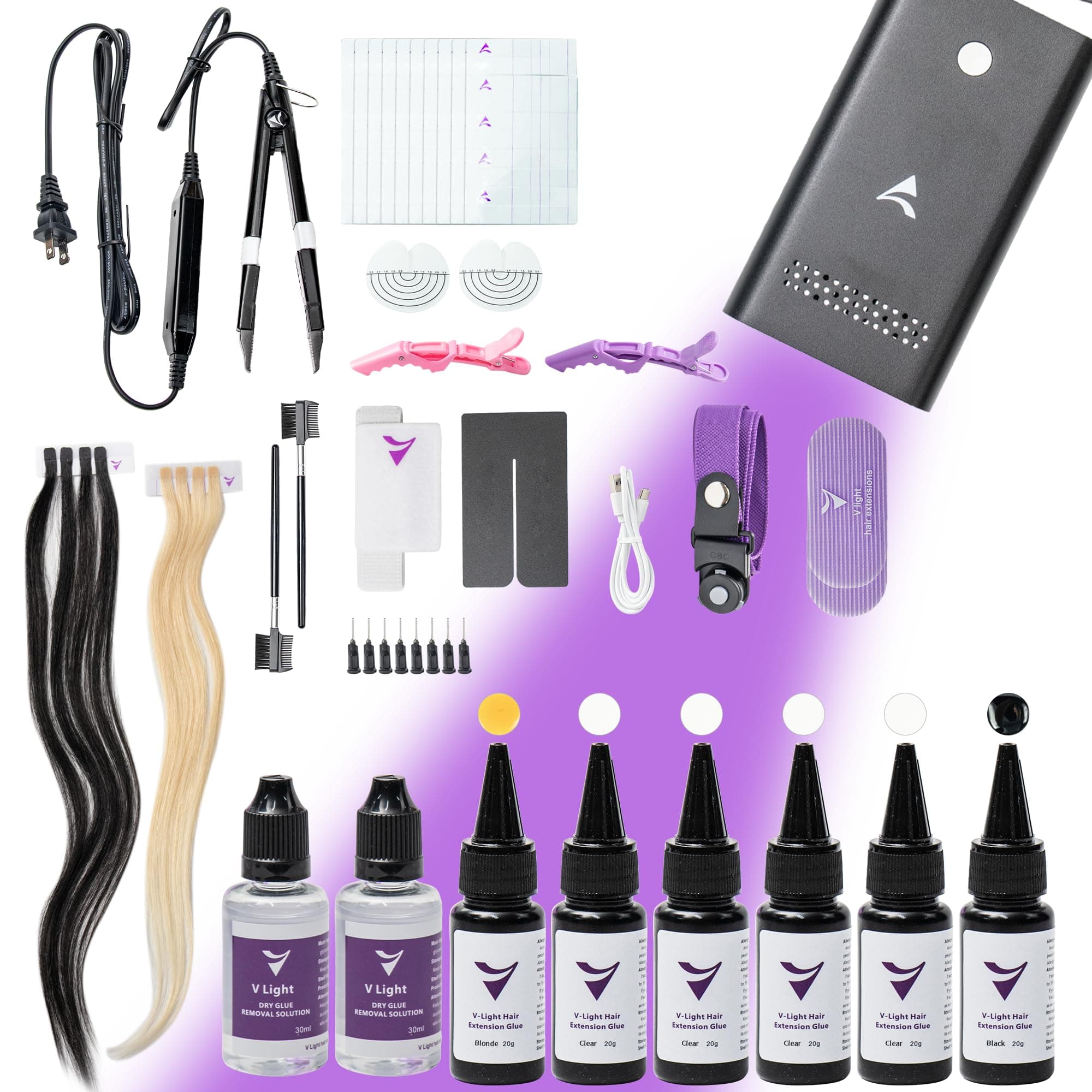 Generic V-Light Hair Extensions Kit, V Light Hair Extensions Lamp*1 V Light Hair Extensions Kit Glue*2 Uv Light Hair Extension Remover*1 V Light Hair Extensions Set For Salon Or Diy At Home