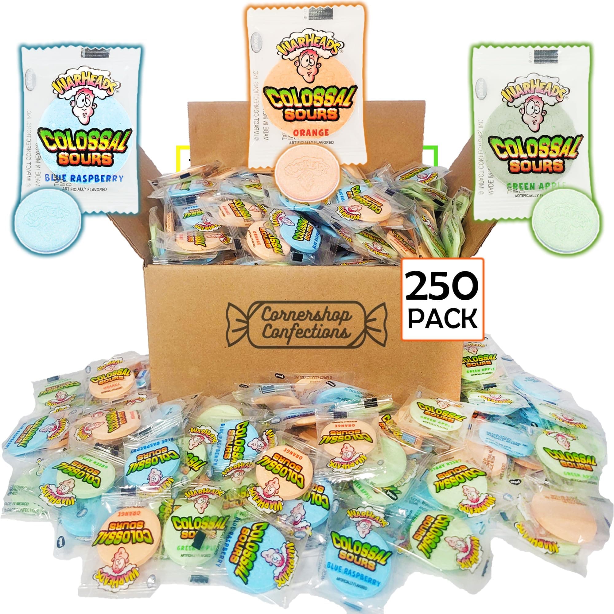 WarHeads Mega Variety Pack - 13 candy types - Ooze Chews, Worms, Cubes, Spray, Gumballs, Drops, Classic, Galactic Cubes - Cornershop Confections box