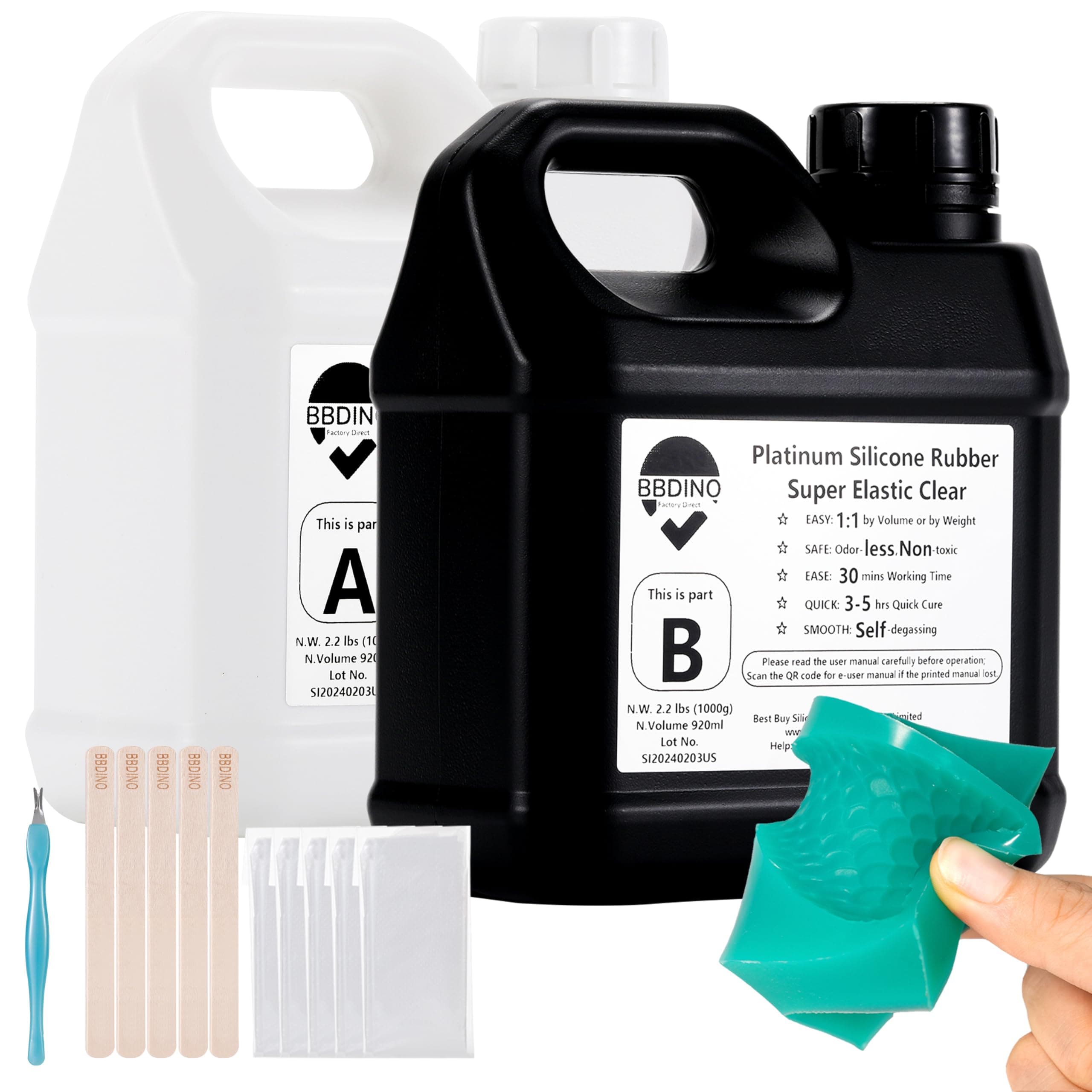 BBDINO Silicone Mold Making Kit, Super Elastic Liquid Silicone for Mold Making, Translucent Silicone Rubber Mold Making Kit, 1A:1B Ideal for Casting Resin Molds Silicone Molds 4.4 lbs (Translucent)