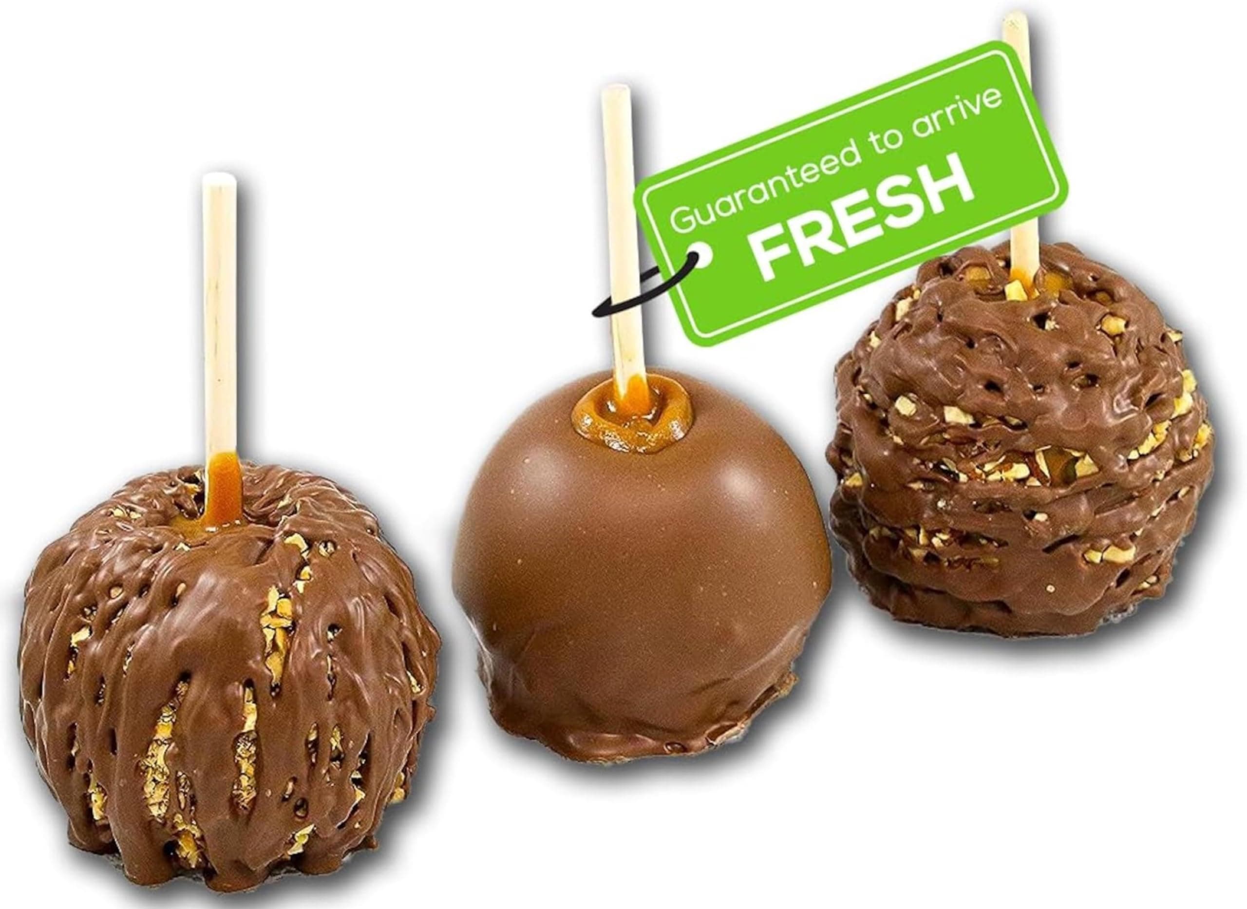 US Sweets Caramel Apple 3 Pack - Caramel Granny Smith Apples with Milk Chocolate, Almonds, & Peanuts | Candied Apples | Delicious Gift | Handmade in Small Batches | Guaranteed to Arrive Fresh