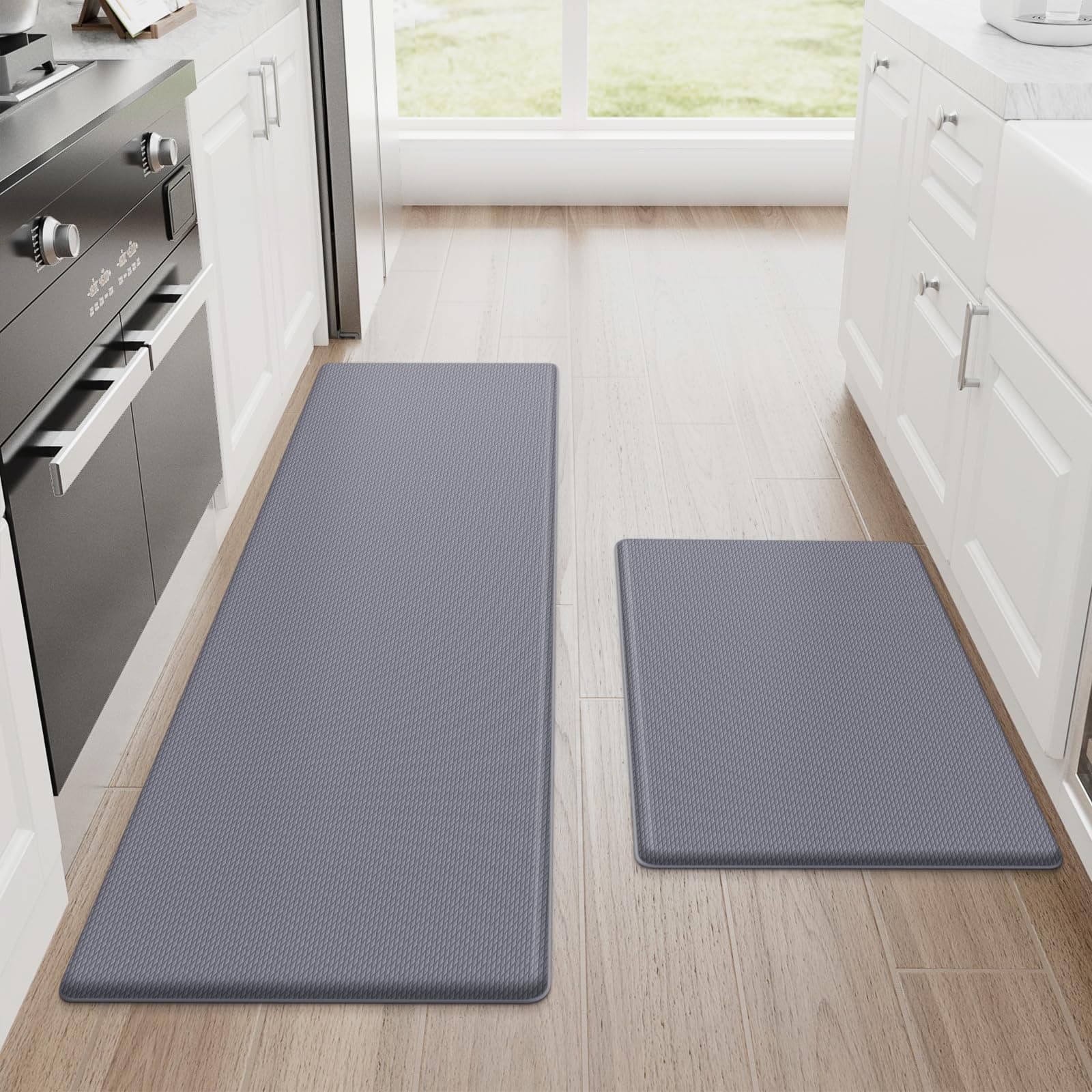 StepRite Kitchen Mats, 2 PCS 17.3"×30"+17.3"×47", Grey