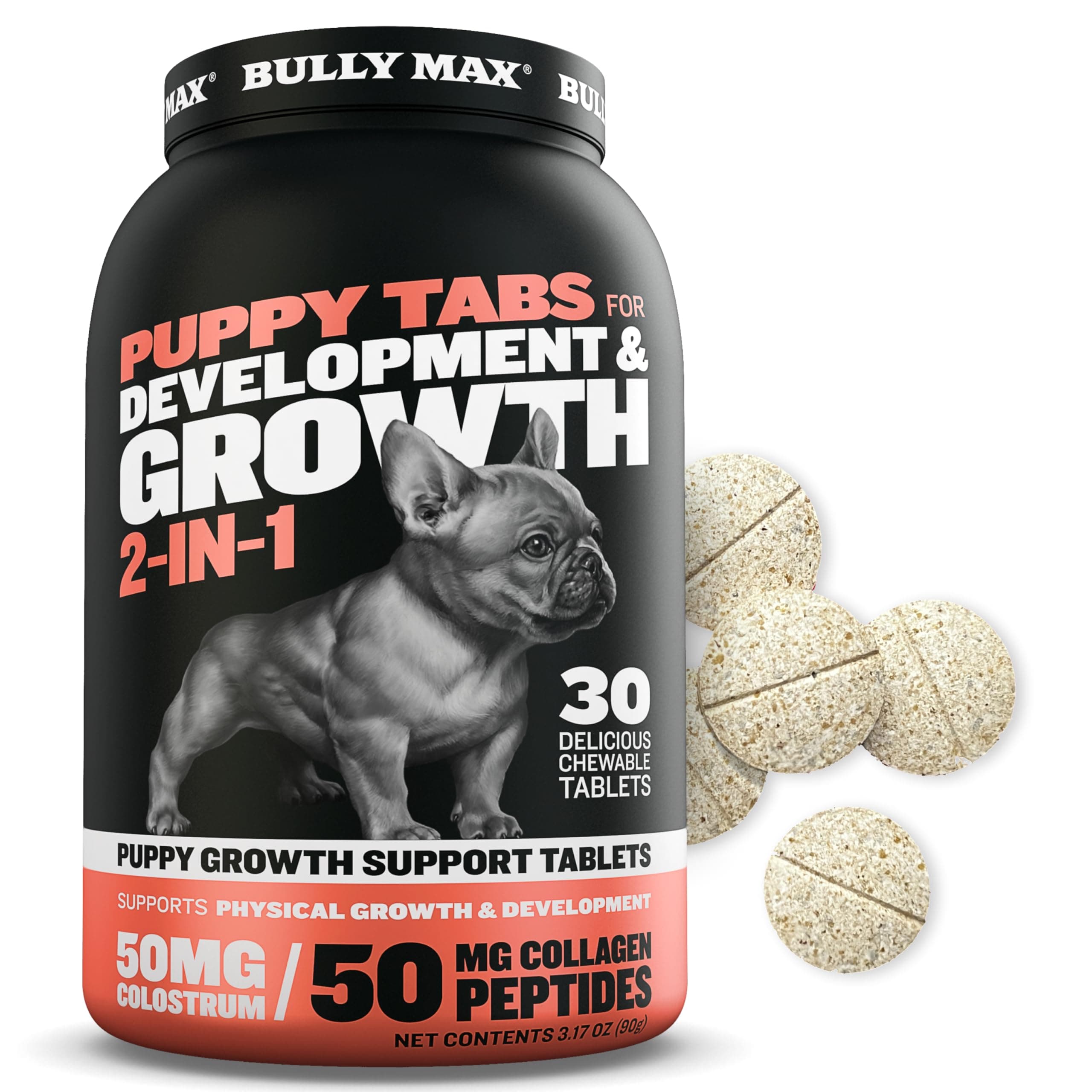 2-in-1 Puppy Vitamins - 30 Chewable Tablets for Development and Growth of Puppies - Dog Treats, Vitamin & Supplements for Small Dogs & Large Breed Growing Pups - Can Be Used as Food Topper