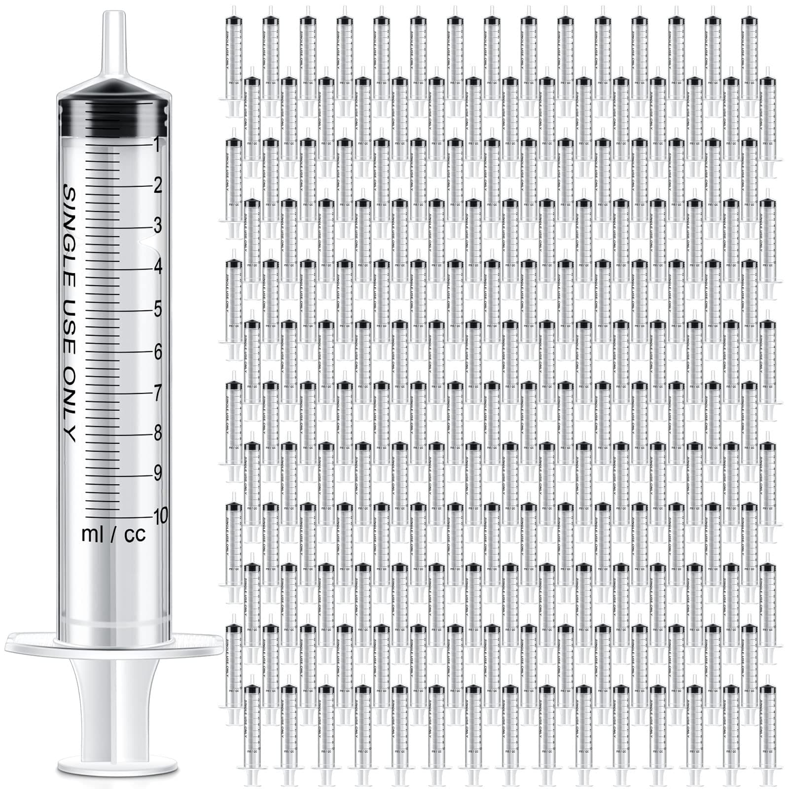 Xuhal 200 Pcs 10 ml/cc Plastic Liquid Measuring Syringes No Needle Clear Small Syringes for Oral, Scientific Labs Measuring Liquids, Feeding Pets, Epoxy Resin, Watering Plants, Oil or Glue Applicator