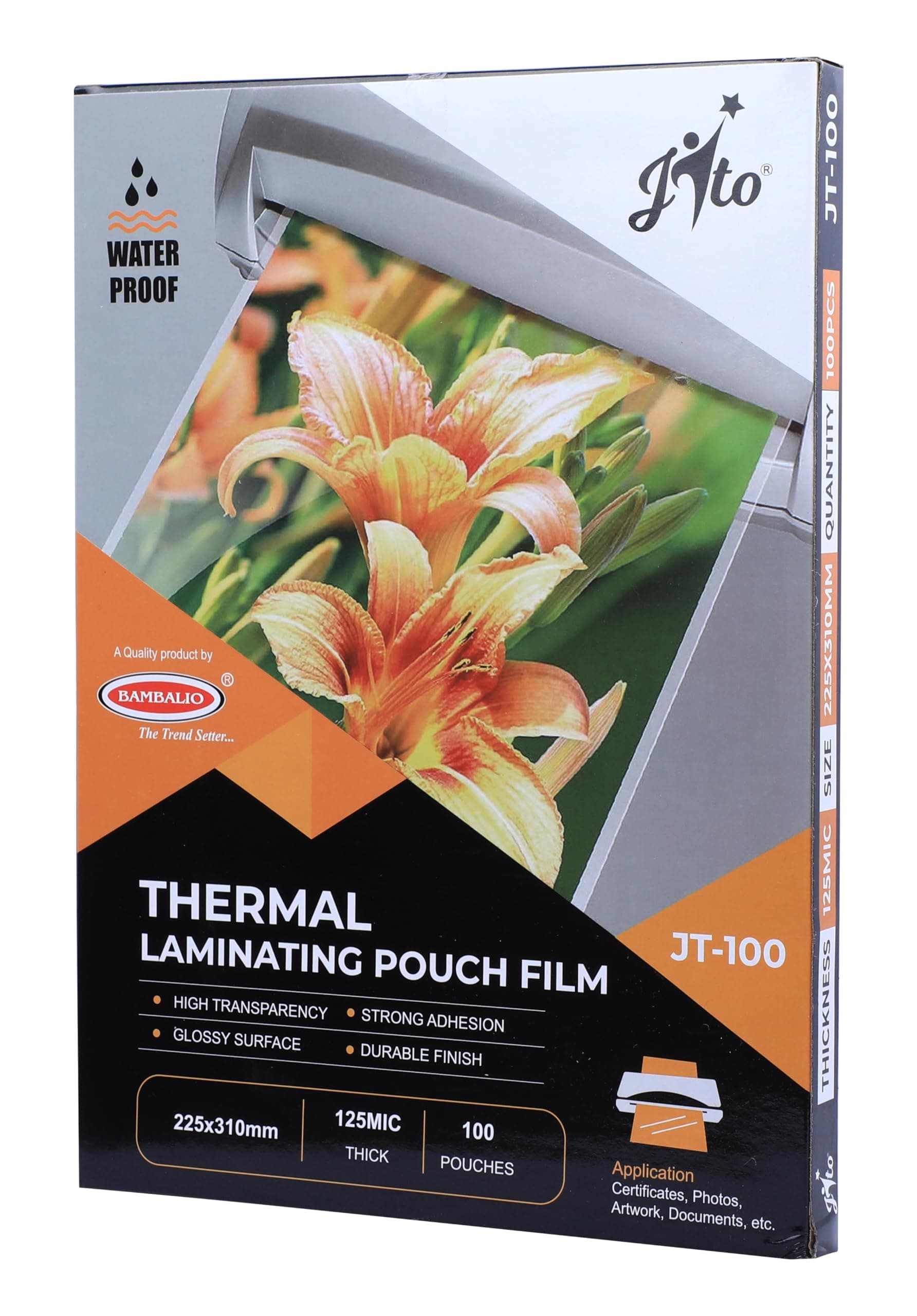 Professional Thermal Laminating Pouch A4 Size, 125 Microns,100 Sheets JT-100