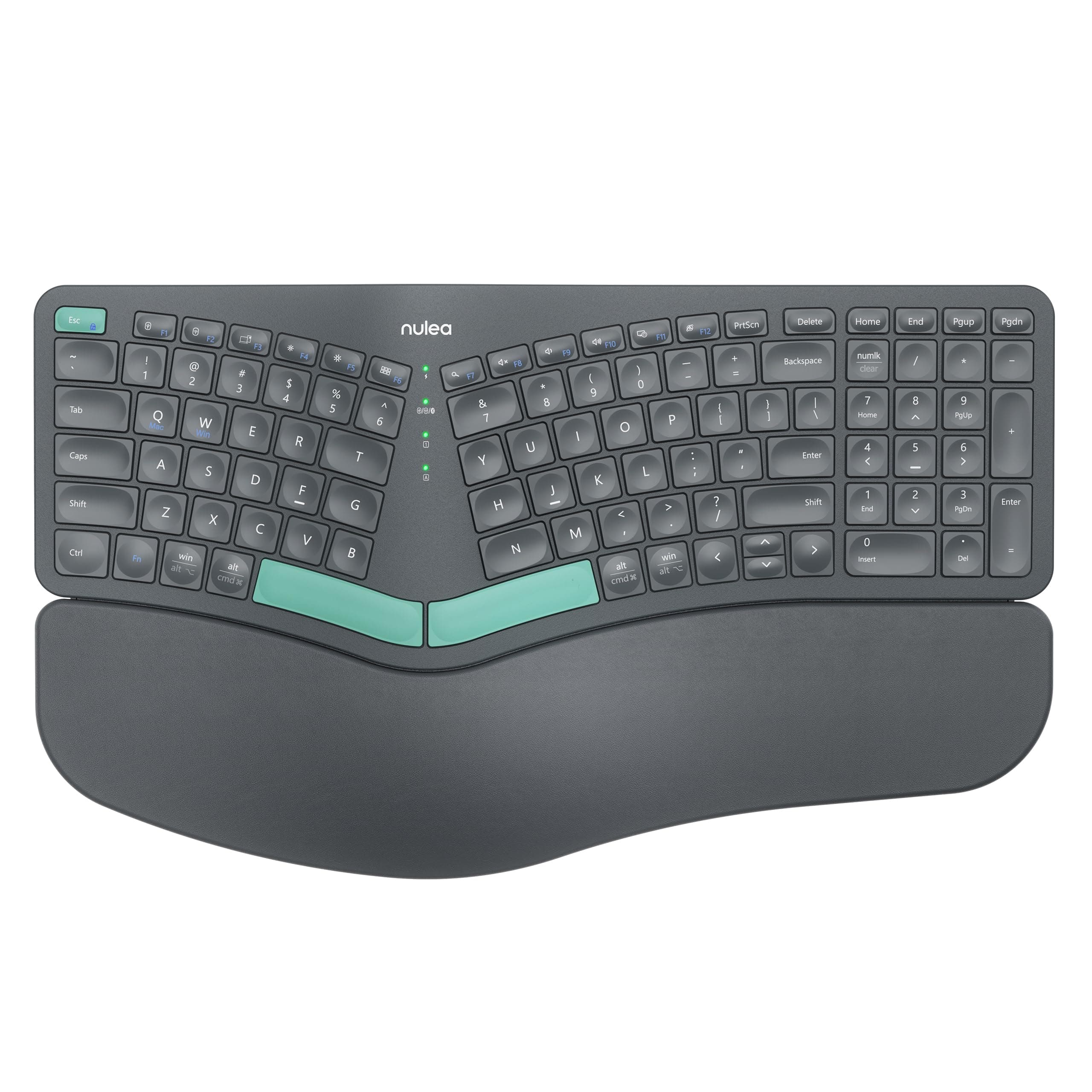 Nulea Wireless Ergonomic Keyboard, Split Keyboard with Cushioned Wrist Rest, Bluetooth and USB Connectivity, USB-C Rechargeable, Compatible with Windows Mac