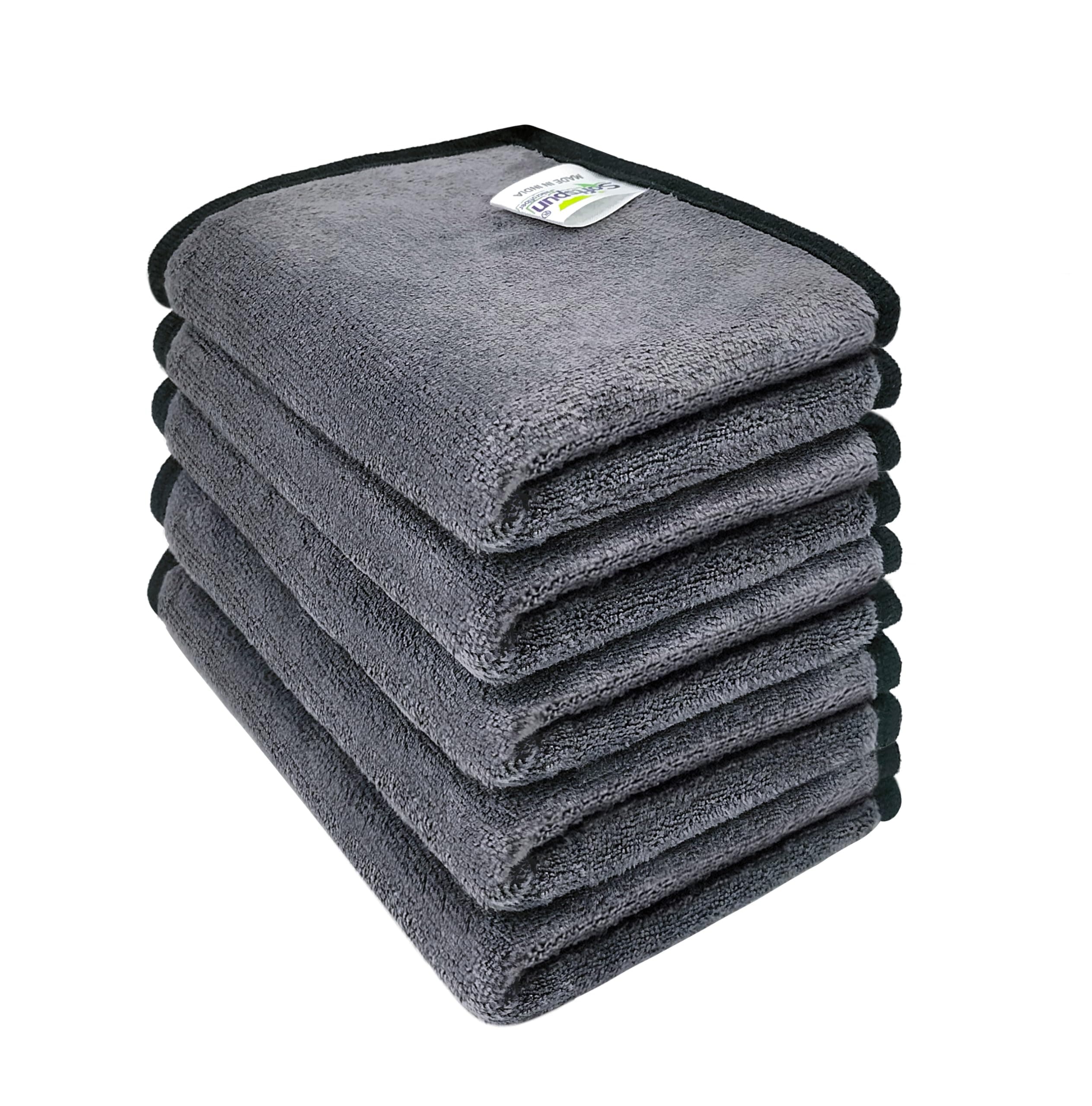 SOFTSPUN Microfiber Super Absorbent Small Wipes 500 GSM 20X30 Cms 5 Pieces Grey! Silk Banded Edge Towel Set Extra Thick Microfiber Cleaning Cloths Perfect for Bike