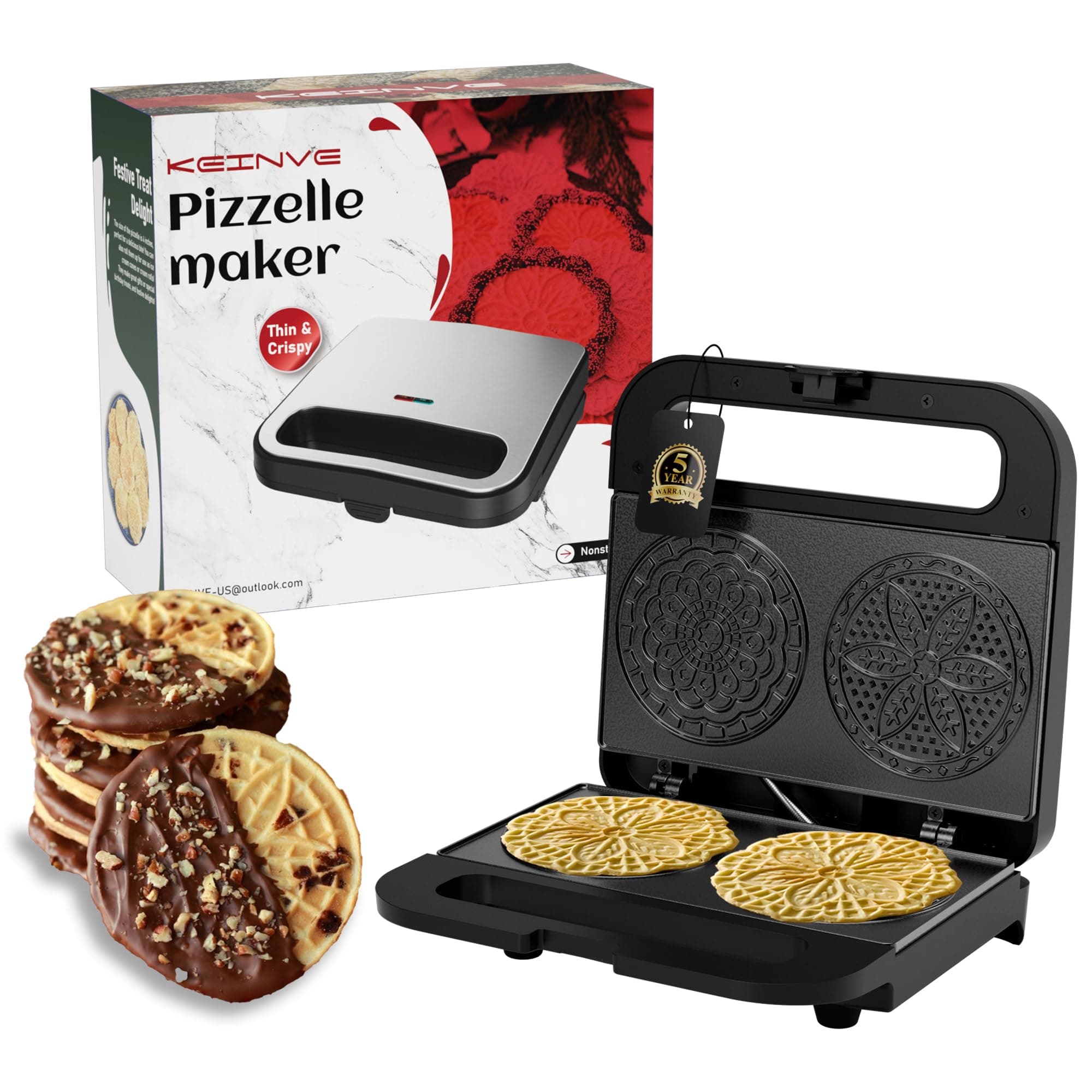 Pizzelle Maker Machine, Mini Non-stick Electric Pizzelle Cookie Baker for Holiday, Party, Treat (Ceramic Coating, 2 * 4") (ceramic coating)