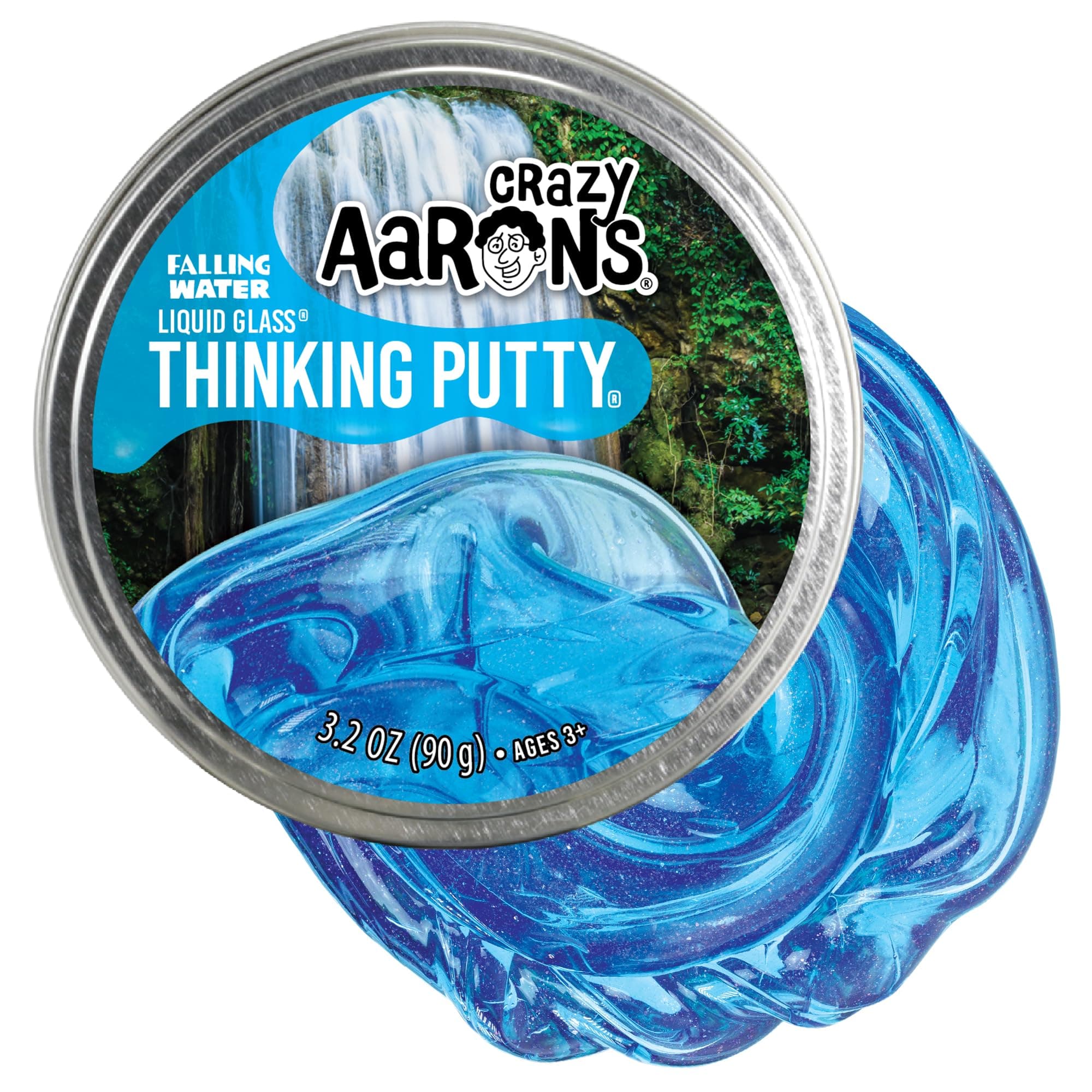 Crazy Aaron's Transparent Thinking Putty - 4" Falling Water Liquid Glass See Through Putty Can - 90 Gram Won't Dry