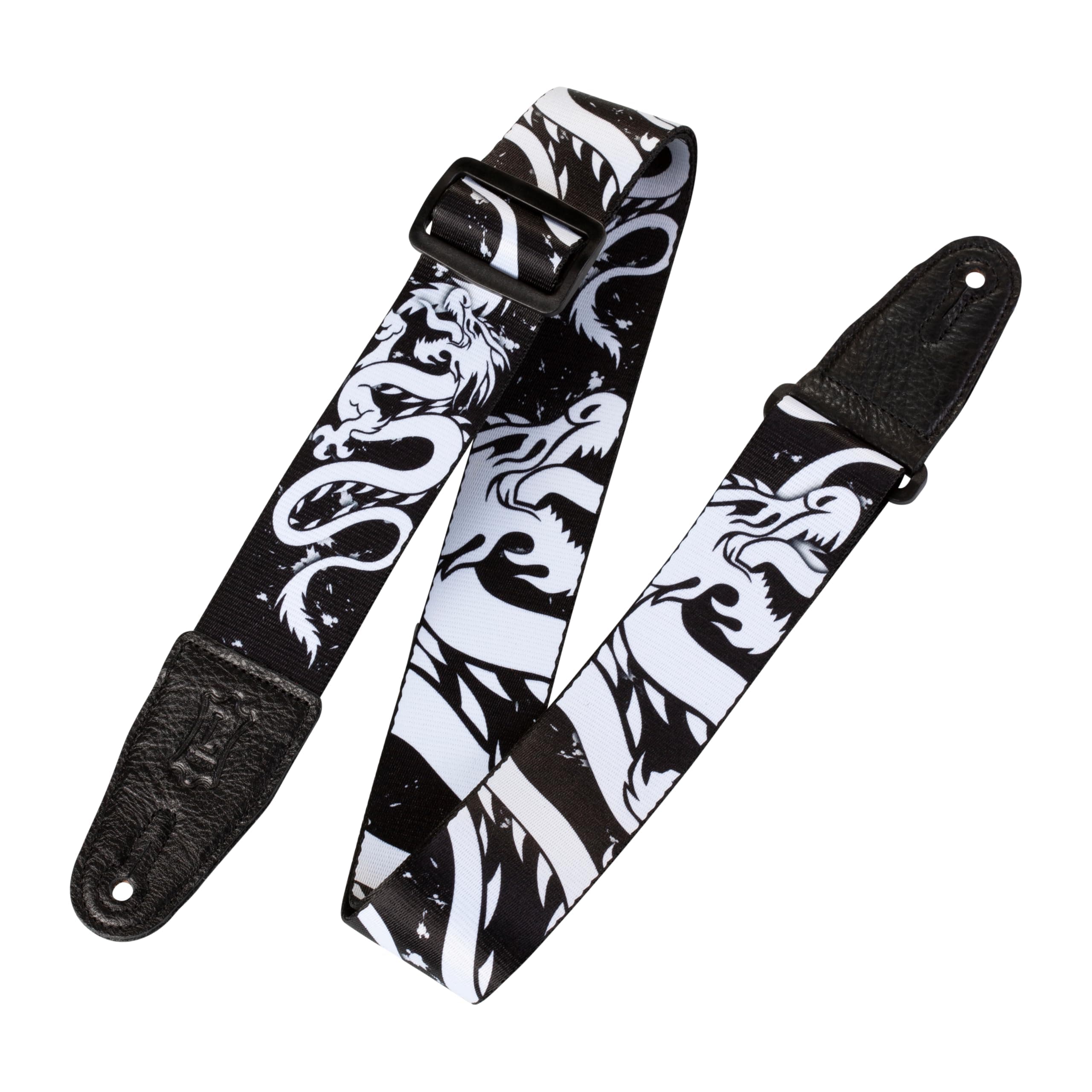 Levys Leathers 2" Wide Polyester Guitar Strap with Genuine Leather Ends; Black and White Dragon Motif (MPD2-013)
