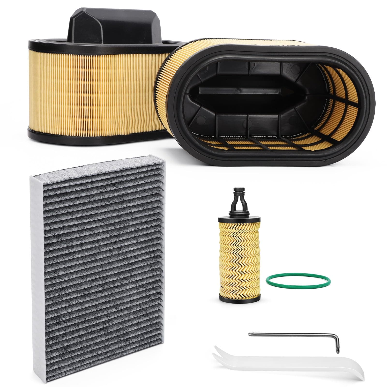 4PCS Engine Air Filter Air Filter + Oil Filter + Cabin Air Filter for 2014-2012 Maserati Ghibli, 2017-2022 Levante,2014-2020 Quattroporte Replace # 670001545, 670005021, 000311401