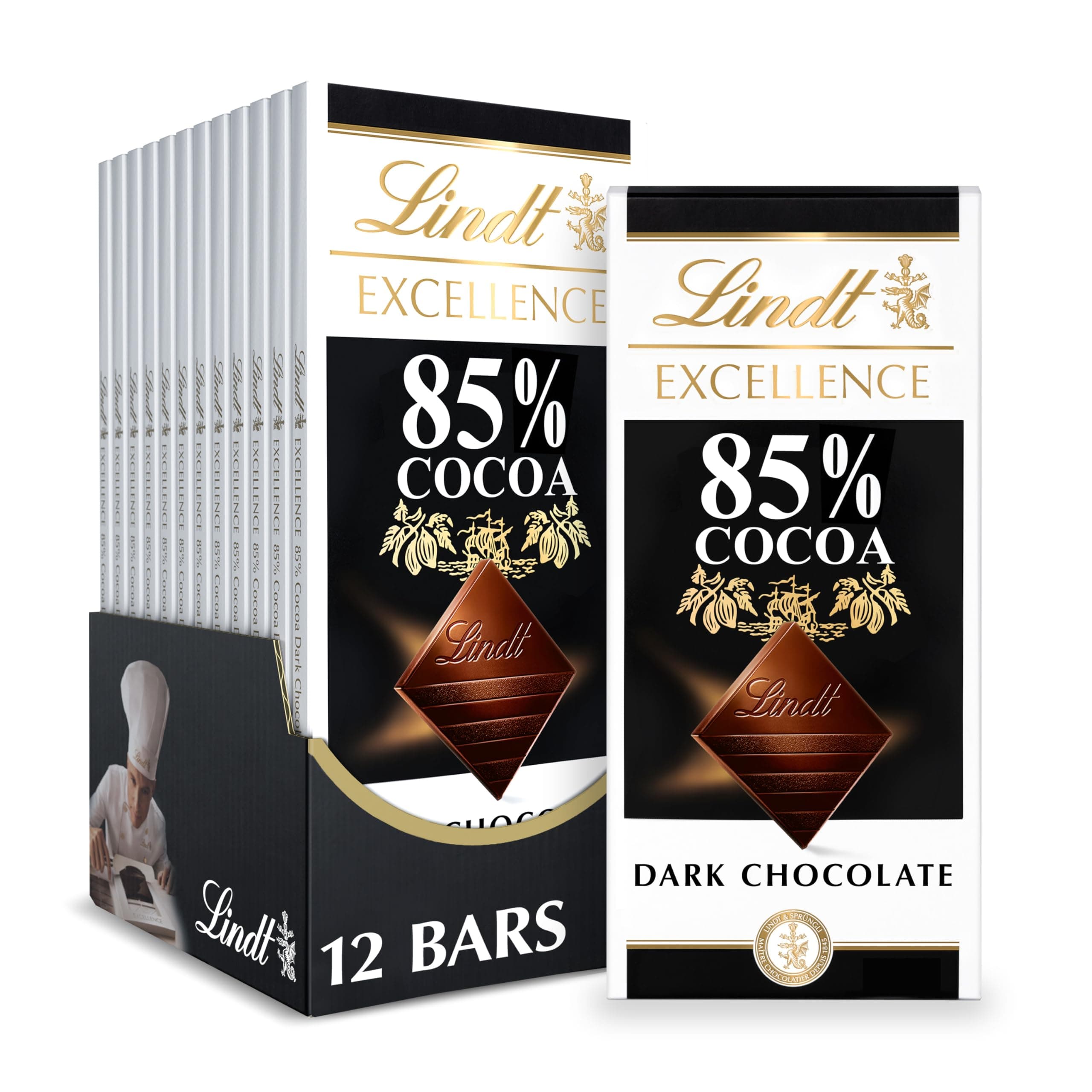 Lindt Excellence Extra Dark Chocolate 85% Cocoa, 3.5-Ounce Packages (Pack of 12)