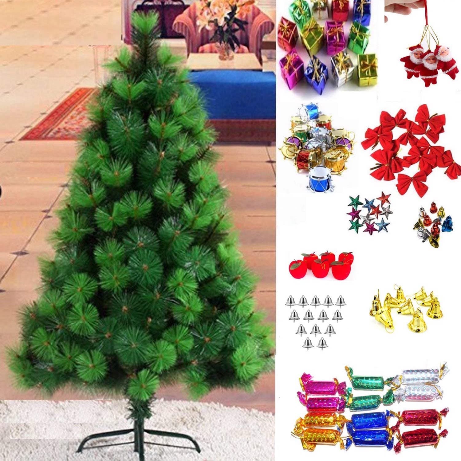 A2Z Artificial Needle Pine Christmas Tree (Green, Needle Pine Christmas Tree ...