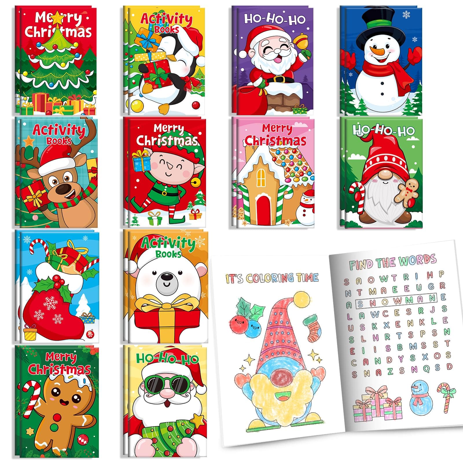 BenLouis 24 Pcs Christmas Mini Coloring Books Kids Xmas Party Favors Small Activity Books Bulk for Kids Holiday Stocking Goodie Bags Stuffers Return Gifts Classroom Travel