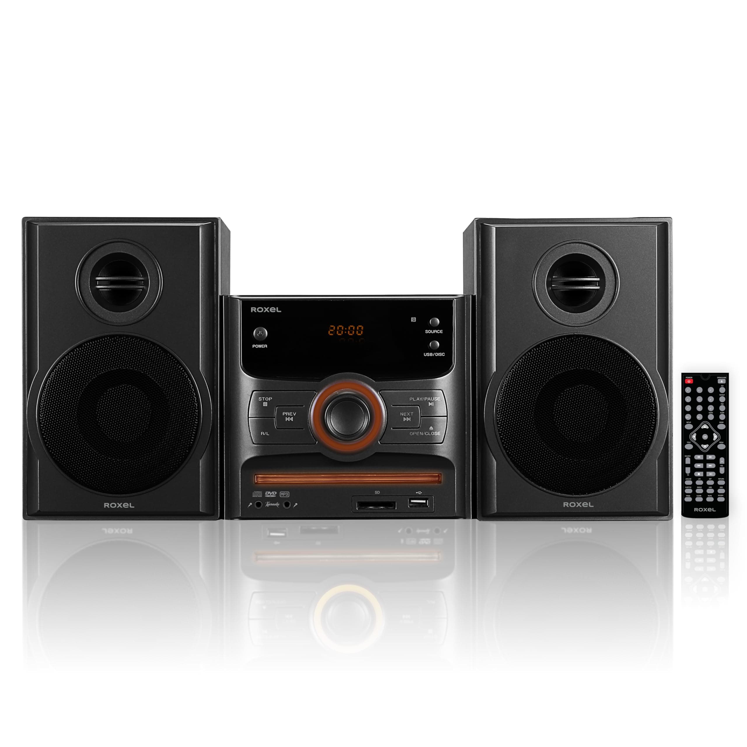 Roxel RCD-250BT All in One Compact Micro Hifi CD Player, Mini stereo, DVD player, Karaoke function, Remote Control, Wireless Playback, FM Radio, USB MP3 Playback, 40W RMS Output