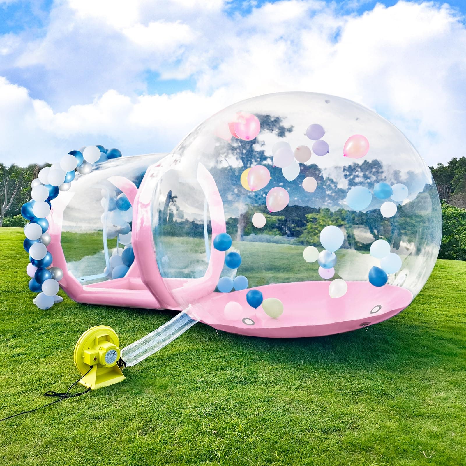 Inflatable Bubble House, 10ft Dia Clear Inflatable Bubble Dome Tent with Blower & Pump, Commercial Grade PVC Waterproof Garden Tent with 6ft Tunnel for Kids, Party, Commercial Use (Pink, 10ft)