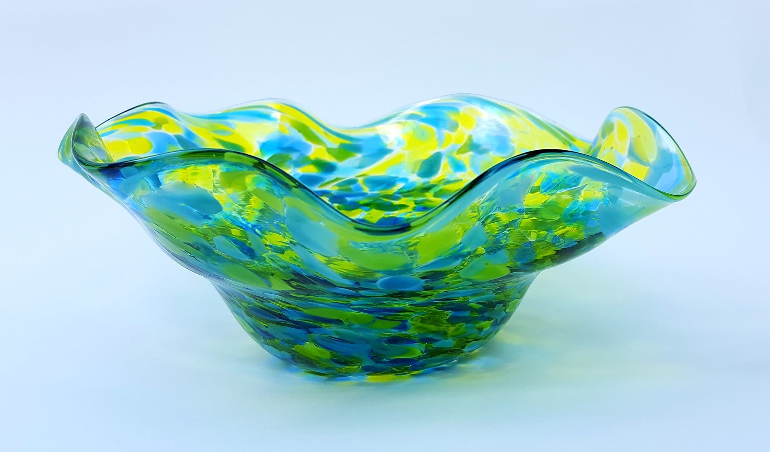 Glass Wavy Bowl - Teal with Lime