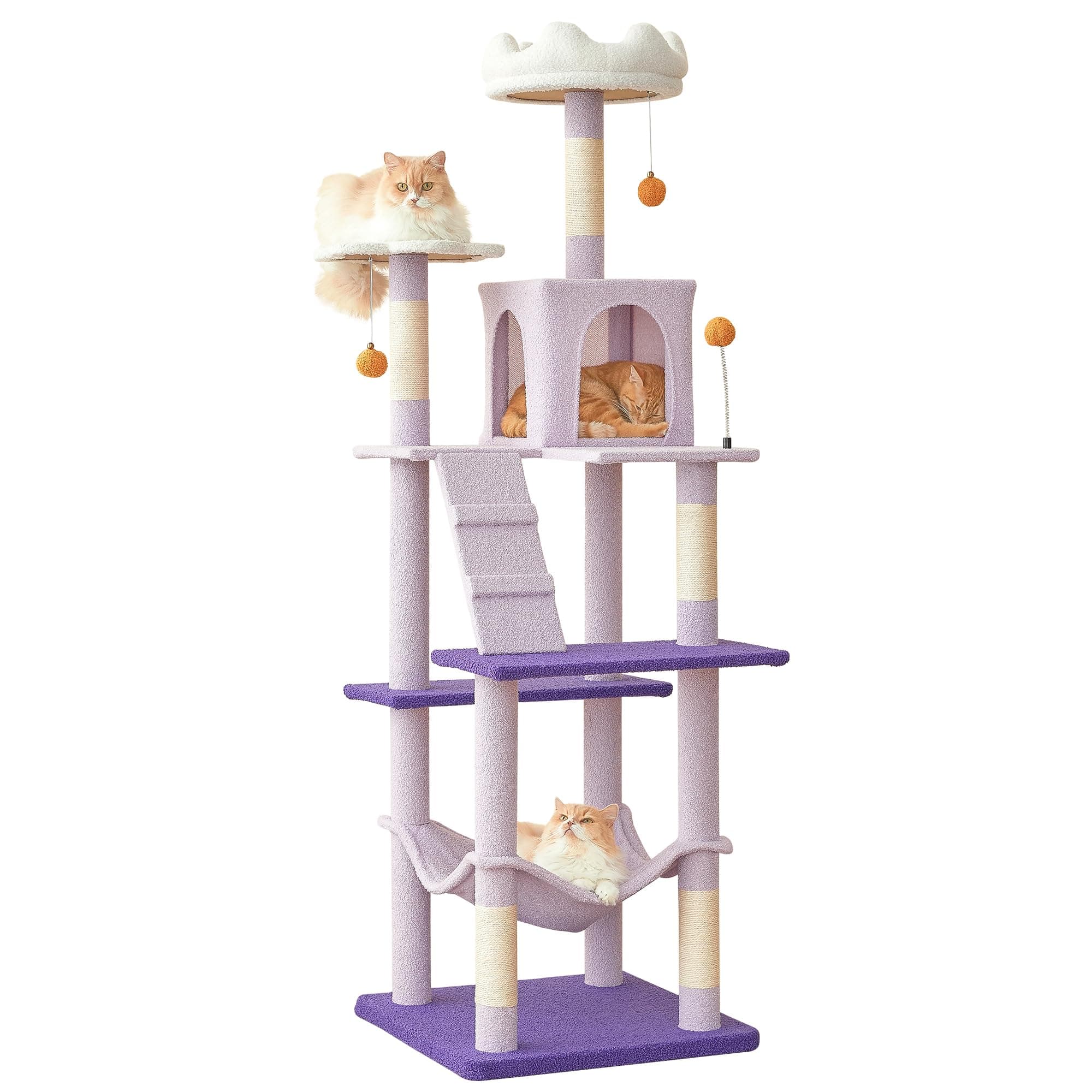 MWPO Flower Large Cat Tree, 70.1-Inch Multi-Level Tall Cat Tower for Indoor Cats, Plush Cat Condo with Big Padded Perches, Sisal-Covered Scratching Posts, Hammock, Toys for Kittens & Cats