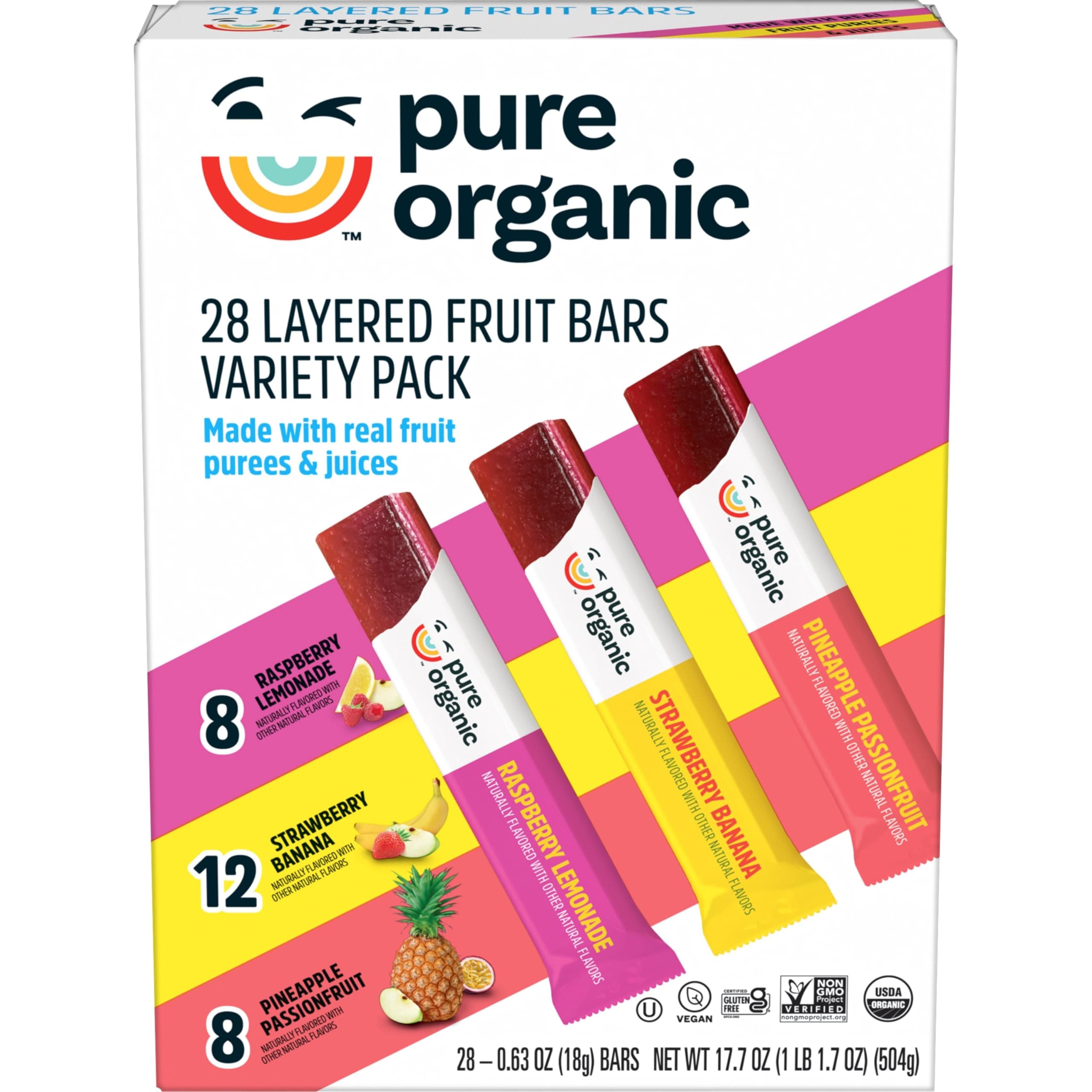 Pure Organic Layered Fruit Bars Variety Pack 28 count (Pack of 1).