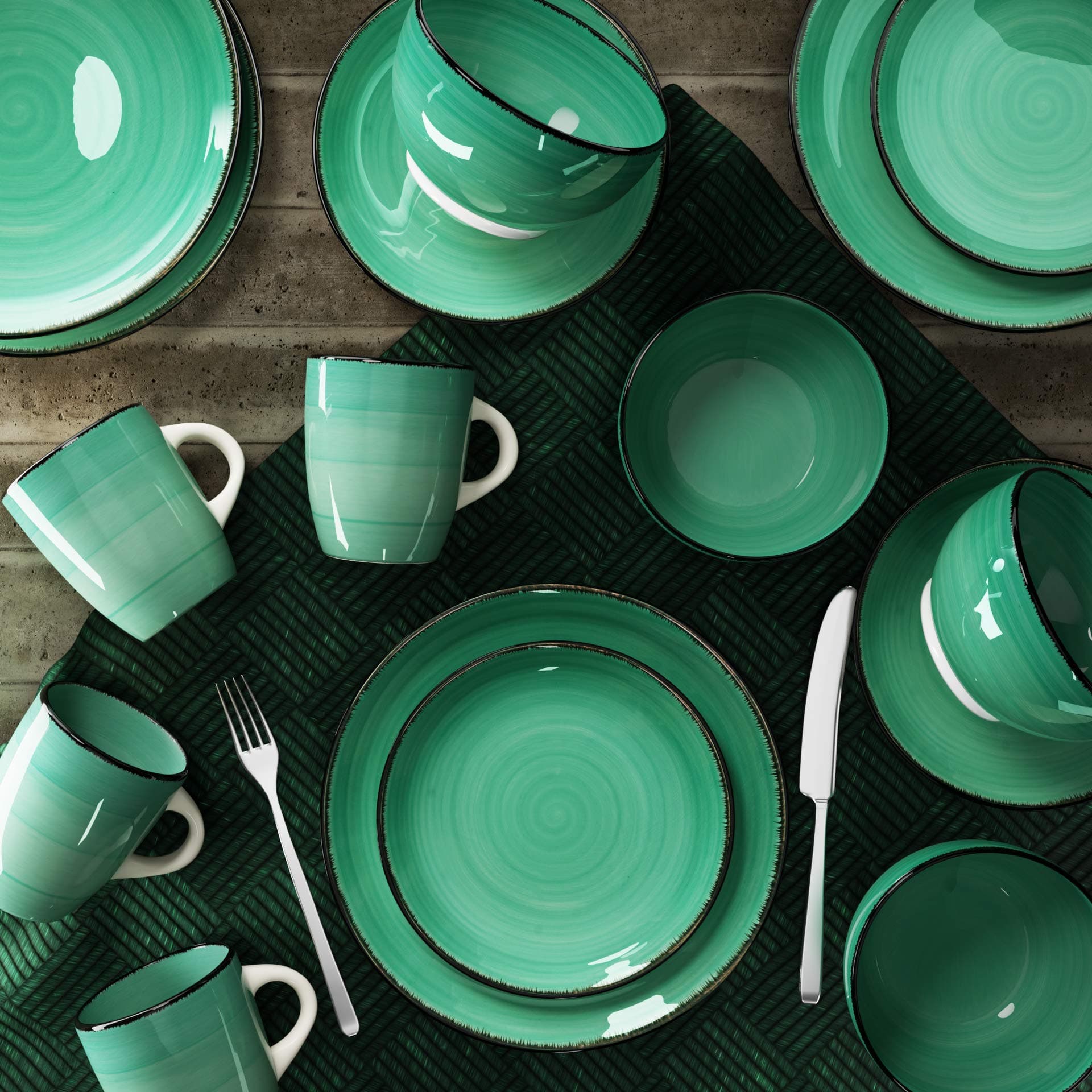 Raj Iris Stoneware Dinner Set, Green, Rssp29-Green, 16 Pc Set