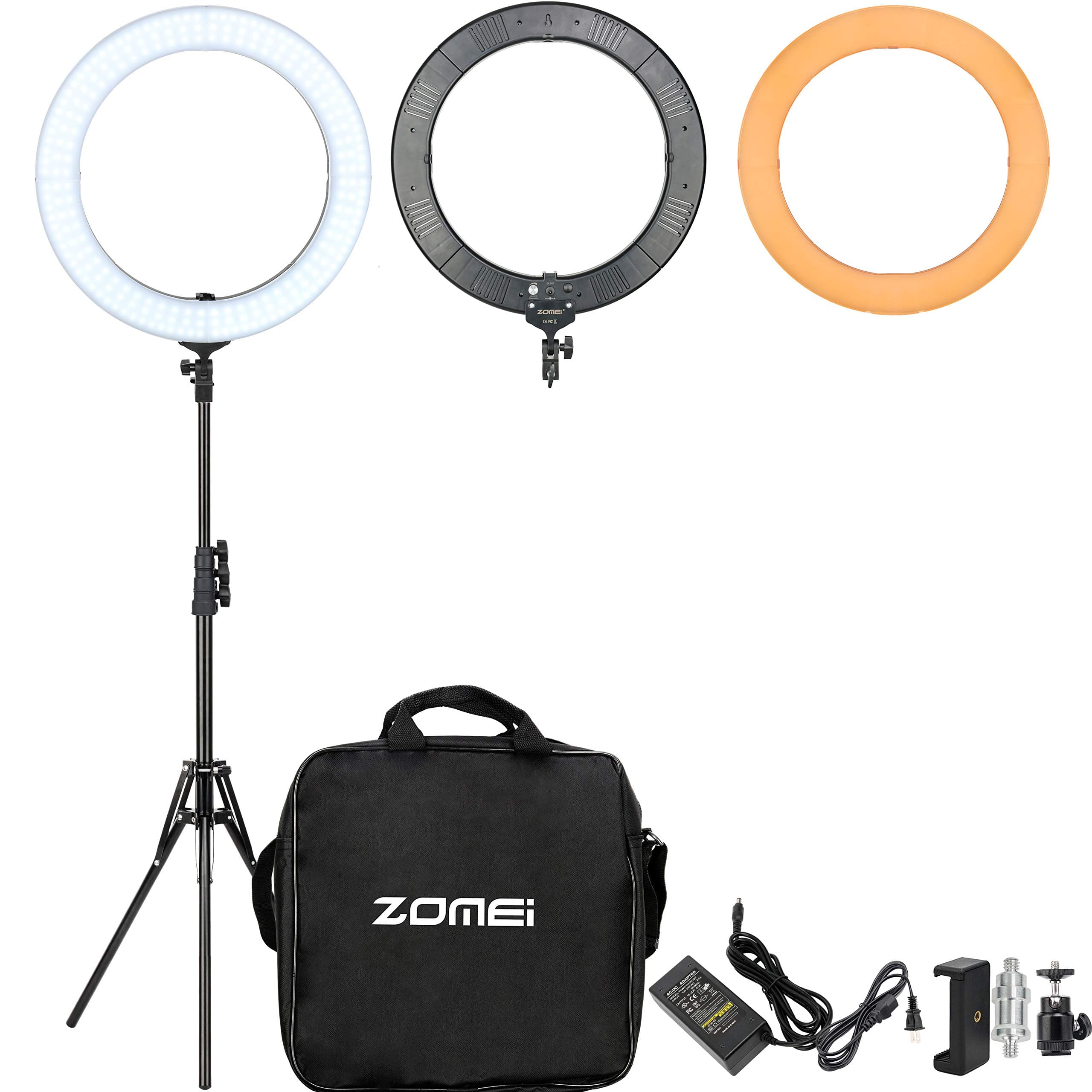 ZOMEI 18-inch LED Dimmable Ring Light with Stand, Warm Color Filter for Studio Photography,Beauty Make Up, Live Stream ,YouTube Video ,Compatible with Smartphone and Camera