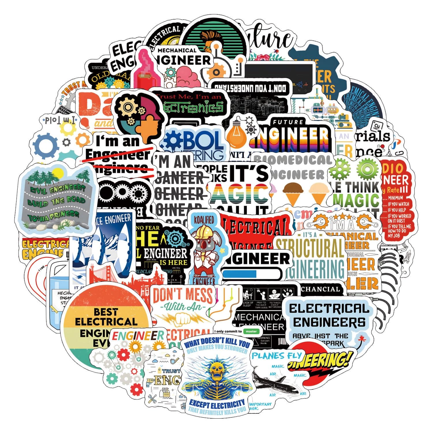 124pcs Engineering Hard Hat Stickers for Tool Box, Helmet - Funny, Prank Meme Vinyl and Waterproof Decals for Mechanics, Electricians, Union, Oilfield, Military, Construction, Weld