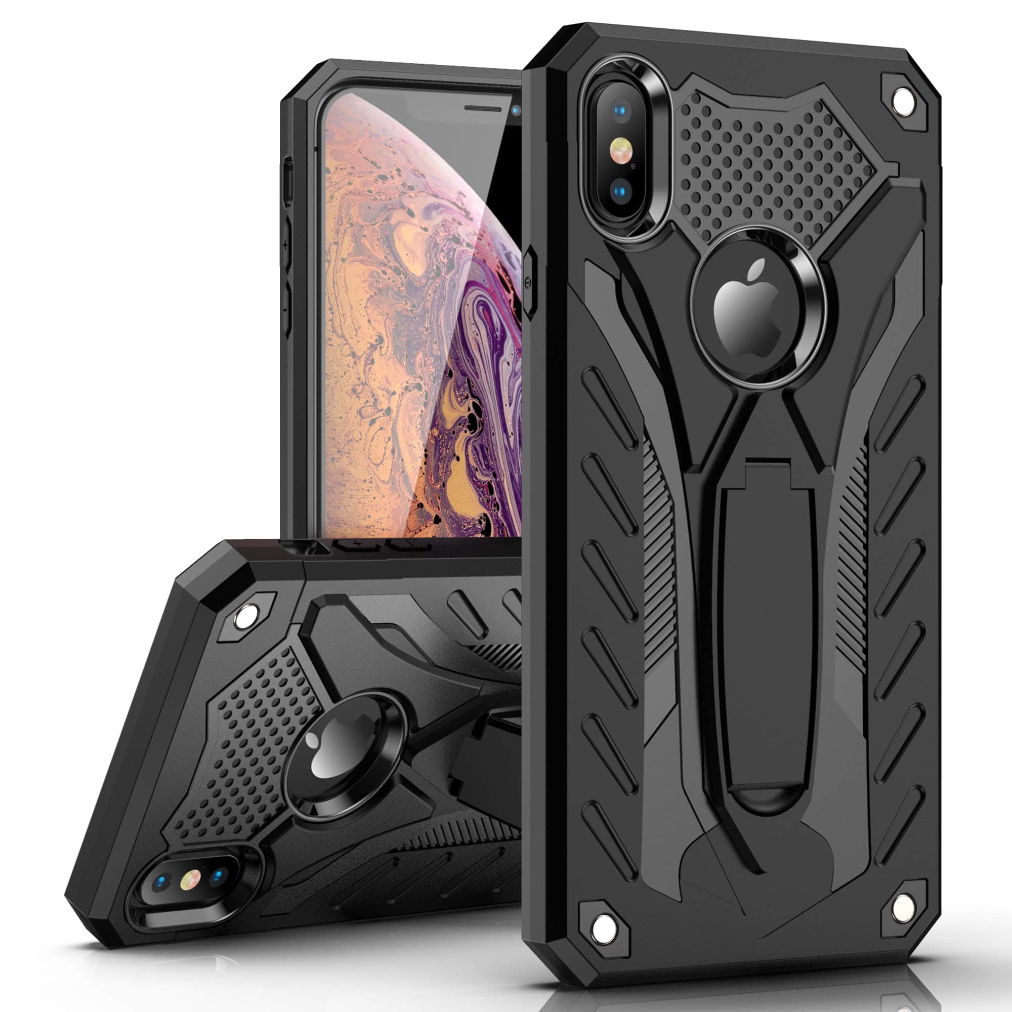 Phone Case for iPhone XS/iPhone X Heavy Duty Protective Hard Cover Shockproof Certified with Drop Tested with Smartphone Kickstand (Black)