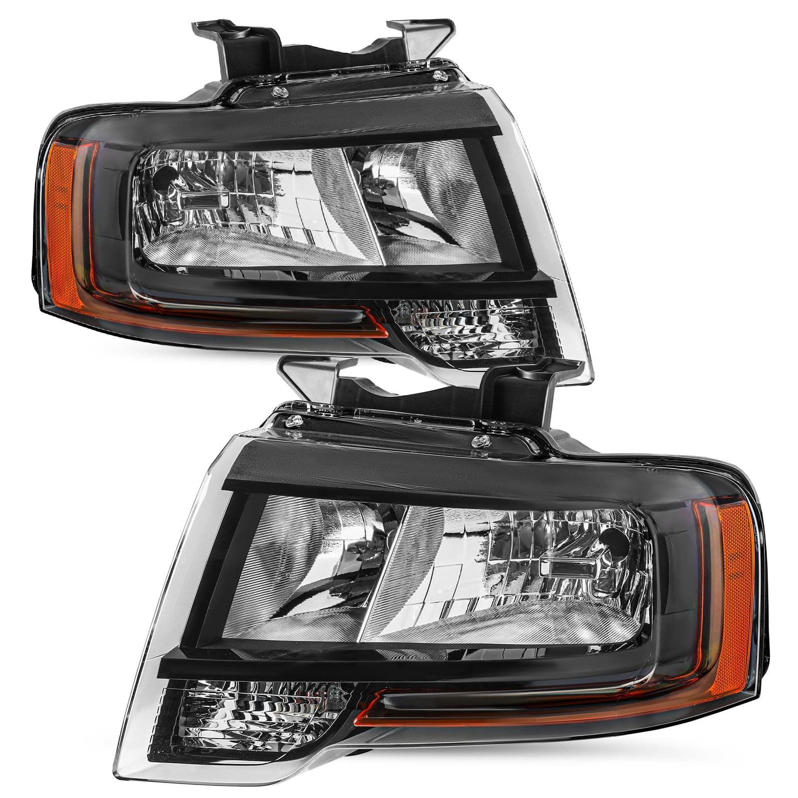 SOCKIR Black Headlight Assembly Fit for 2015 2016 2017 Ford Expedition Headlamp Replacement (Driver & Passenger Side)