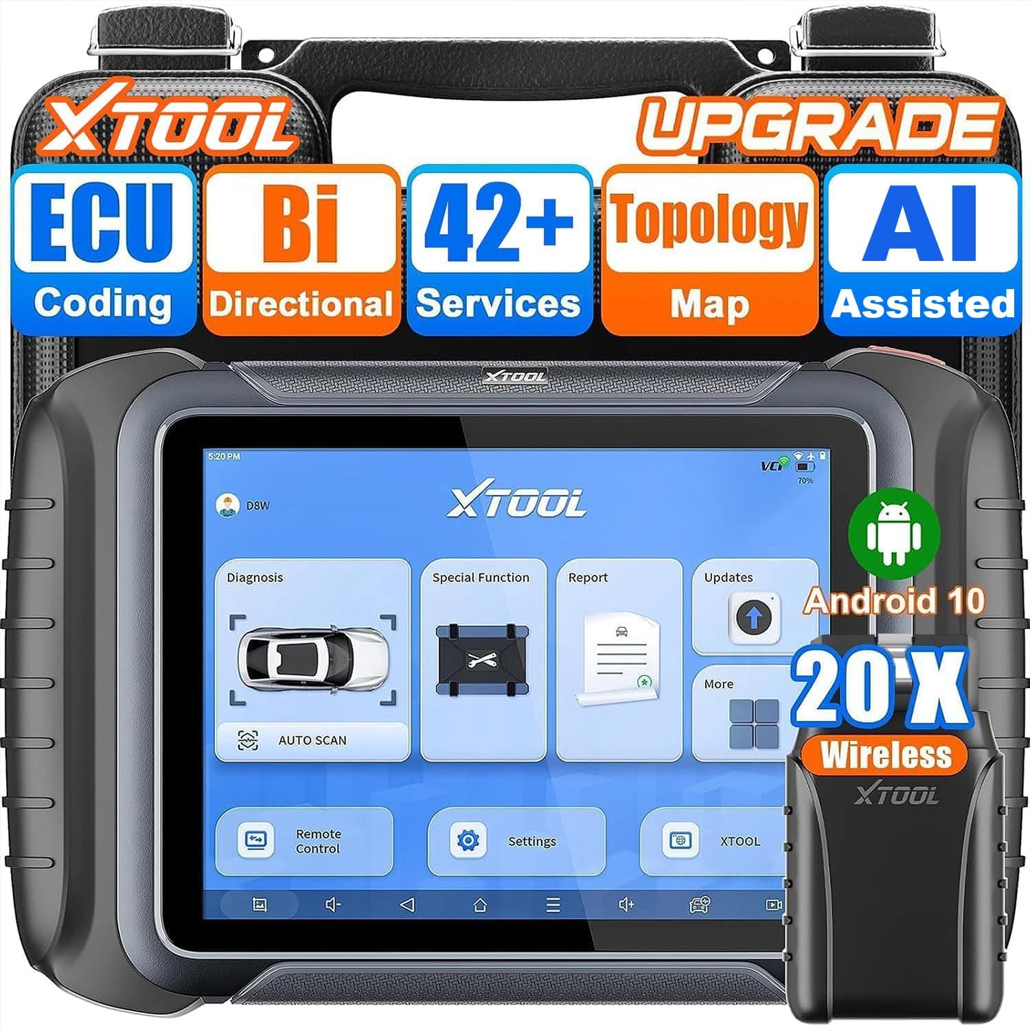 XTOOL D8W Wireless OBD2 Scanner: AI-Assisted Car Diagnostic Tool with Bidirectional Control, Topology Map, ECU/Online Coding, 42+ Resets, All System, V.A.G Guide, PMI, CAN FD/DoIP, 3-Year Updates