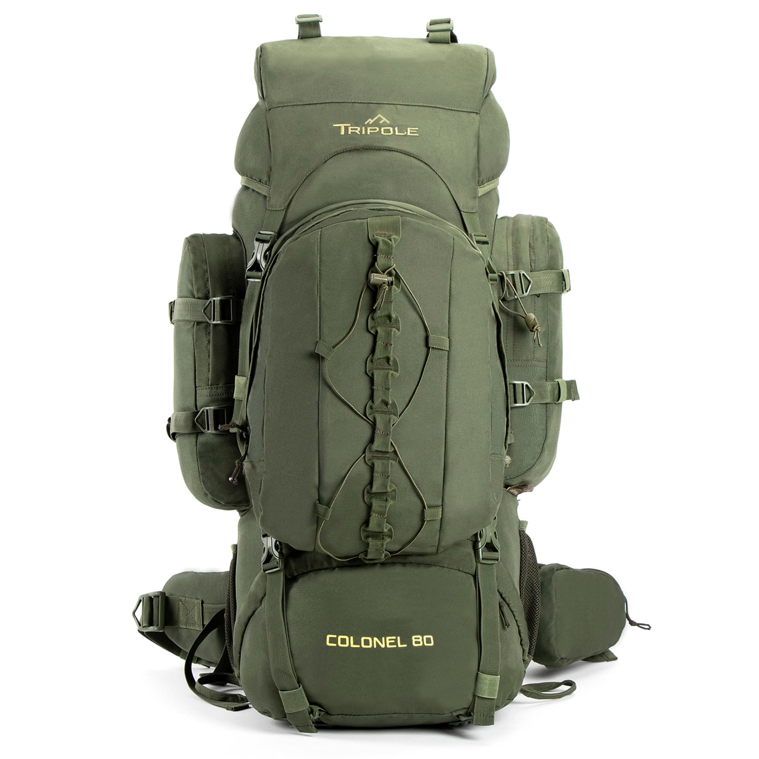 Tripole Colonel 80 Litres Internal Frame Rucksack + Detachable Day Pack, Rain Cover, Army Green