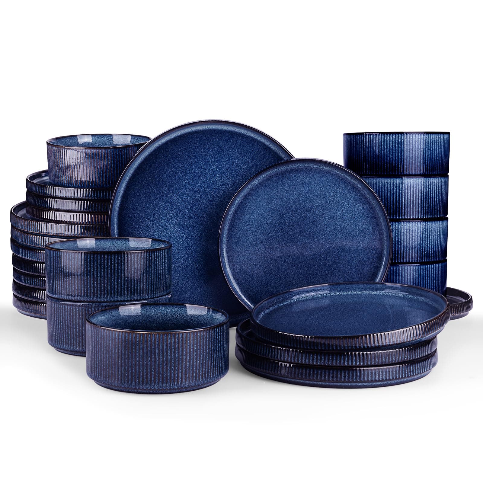 famiware Star Plates and Bowls Sets, Modern Stoneware Dinnerware Sets for 8, 24-Piece Kitchen Dish Set - Microwave and Dishwasher Safe, Chip and Scratch Resistant, Nebulas Blue