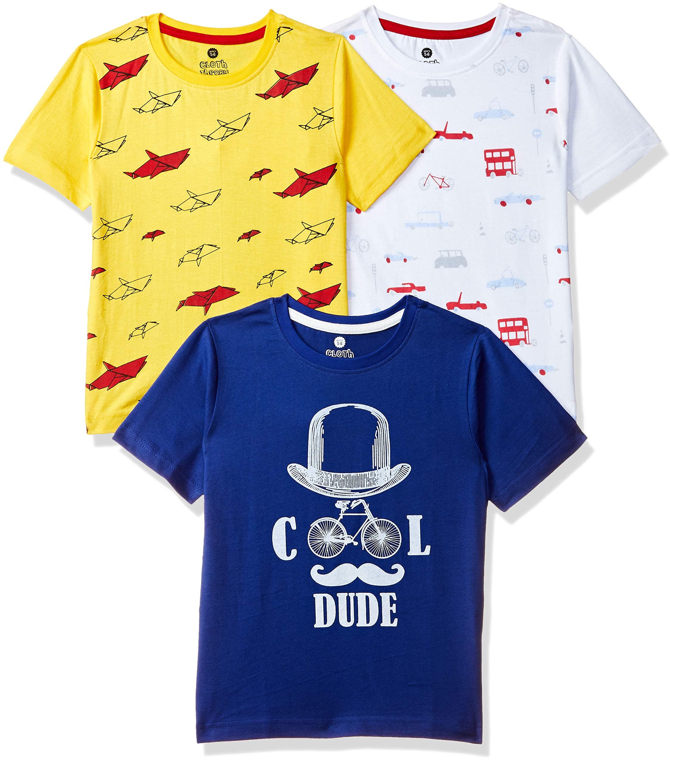 Cloth Theory Boy's Plain Regular Fit T-Shirts (Pack of 3)