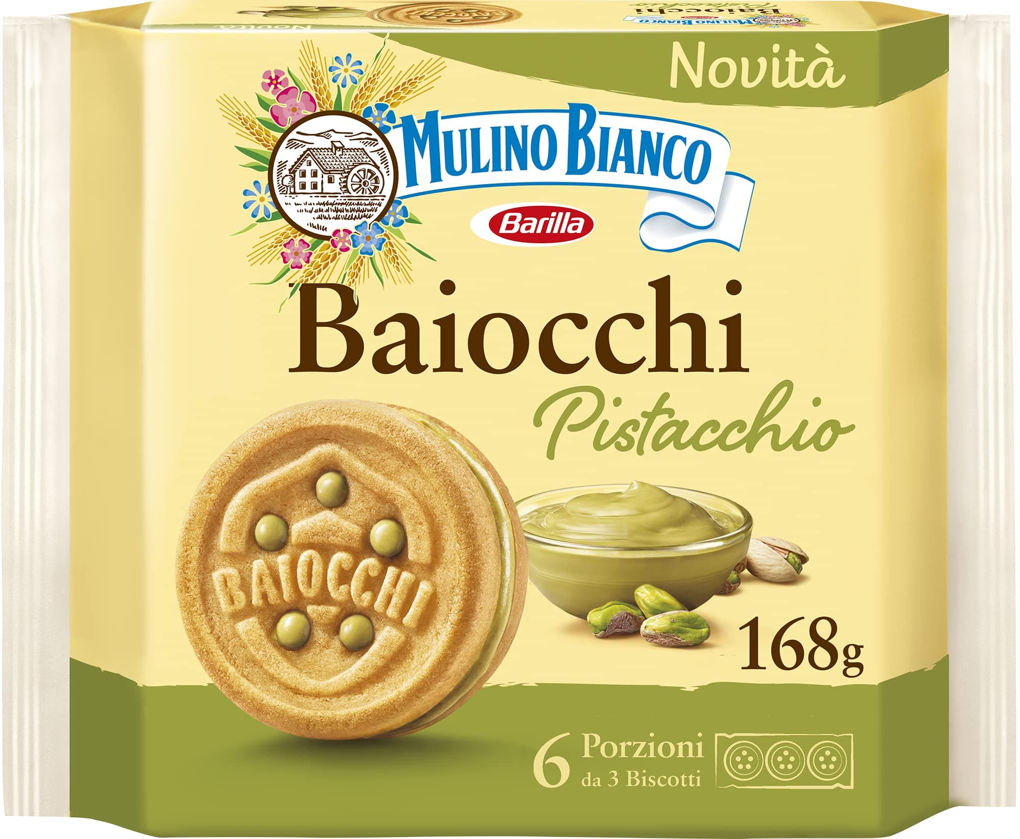 Mulino Bianco Biscuits, Pistachio Cream Filled, 168g
