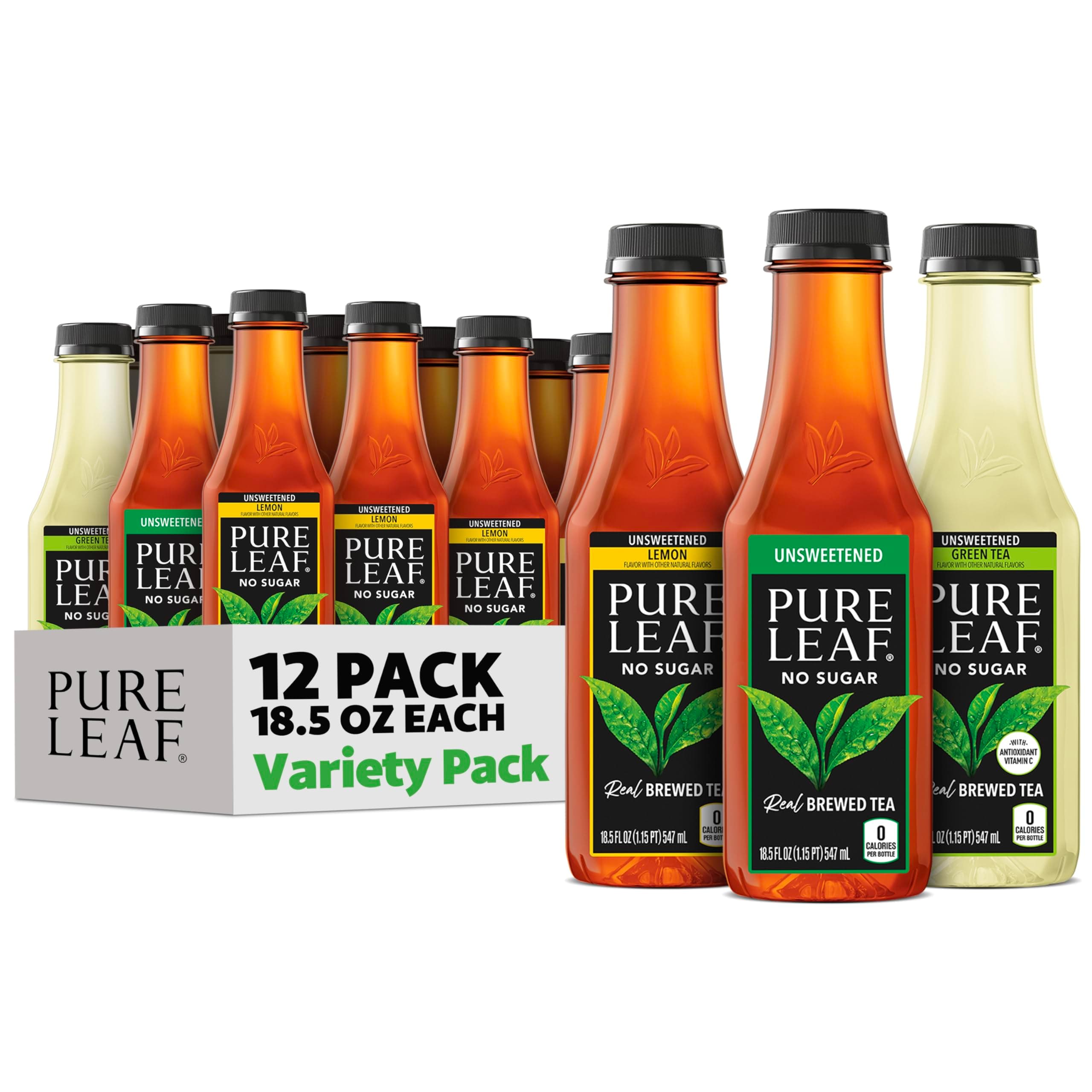 - Pure Leaf Iced Tea, Unsweetened 3 Flavor Variety Pack, Zero Sugar & Zero Calories, 18.5 Fl Oz Bottles (Pack of 12)