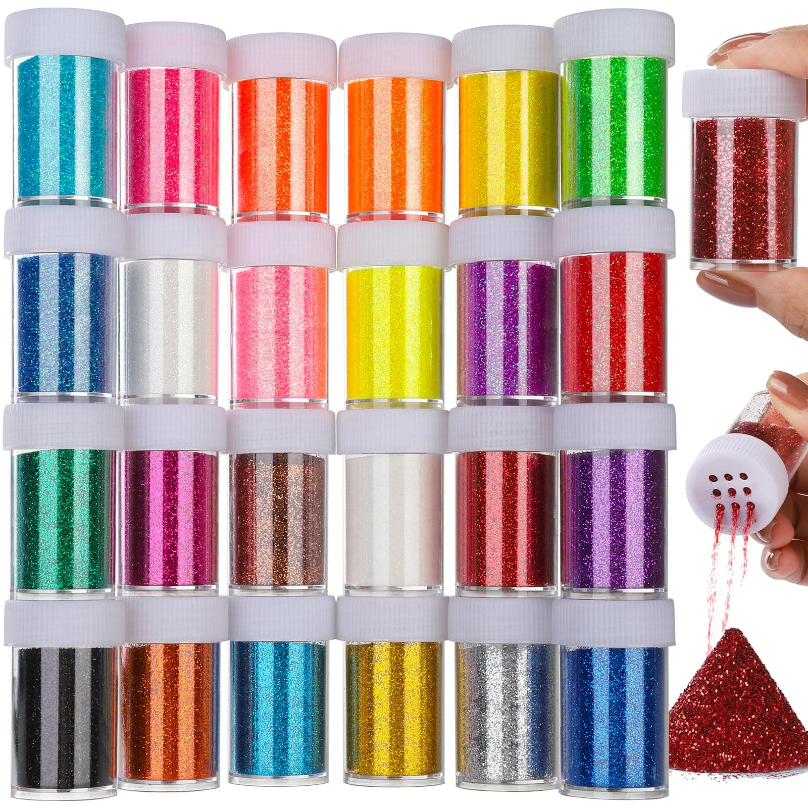 Teenitor Fine Glitter for Crafts Set, 24 Jars Extra Fine Glitter for Resin Craft Glitter