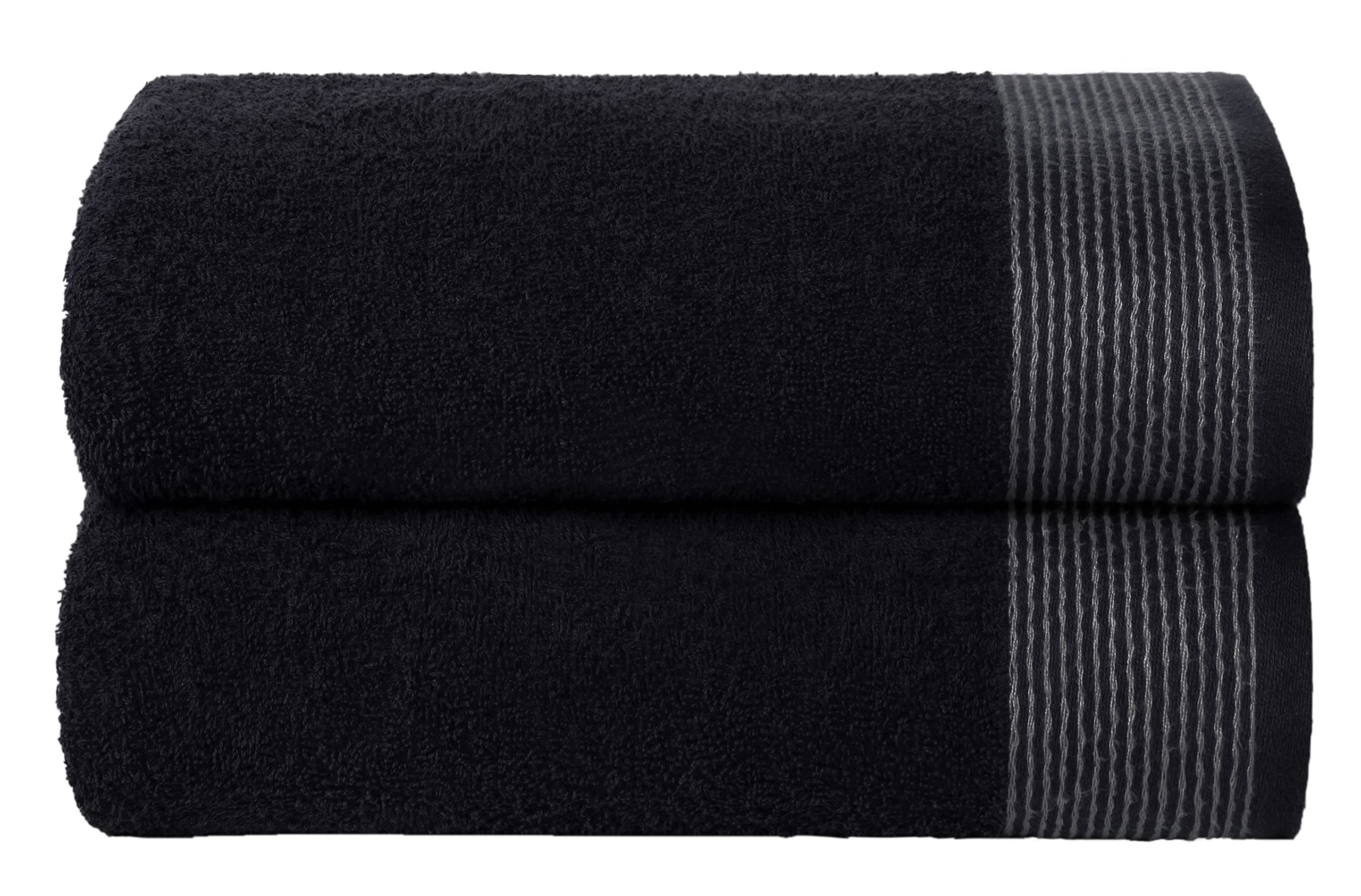 BELIZZI HOME Ultra Soft 2 Pack Oversized Bath Towel Set, 28x55 inches, 100% Cotton, Large, Absorbent, Quick Dry, Lightweight, Ideal for Gym, Travel, Camp, Pool - Black