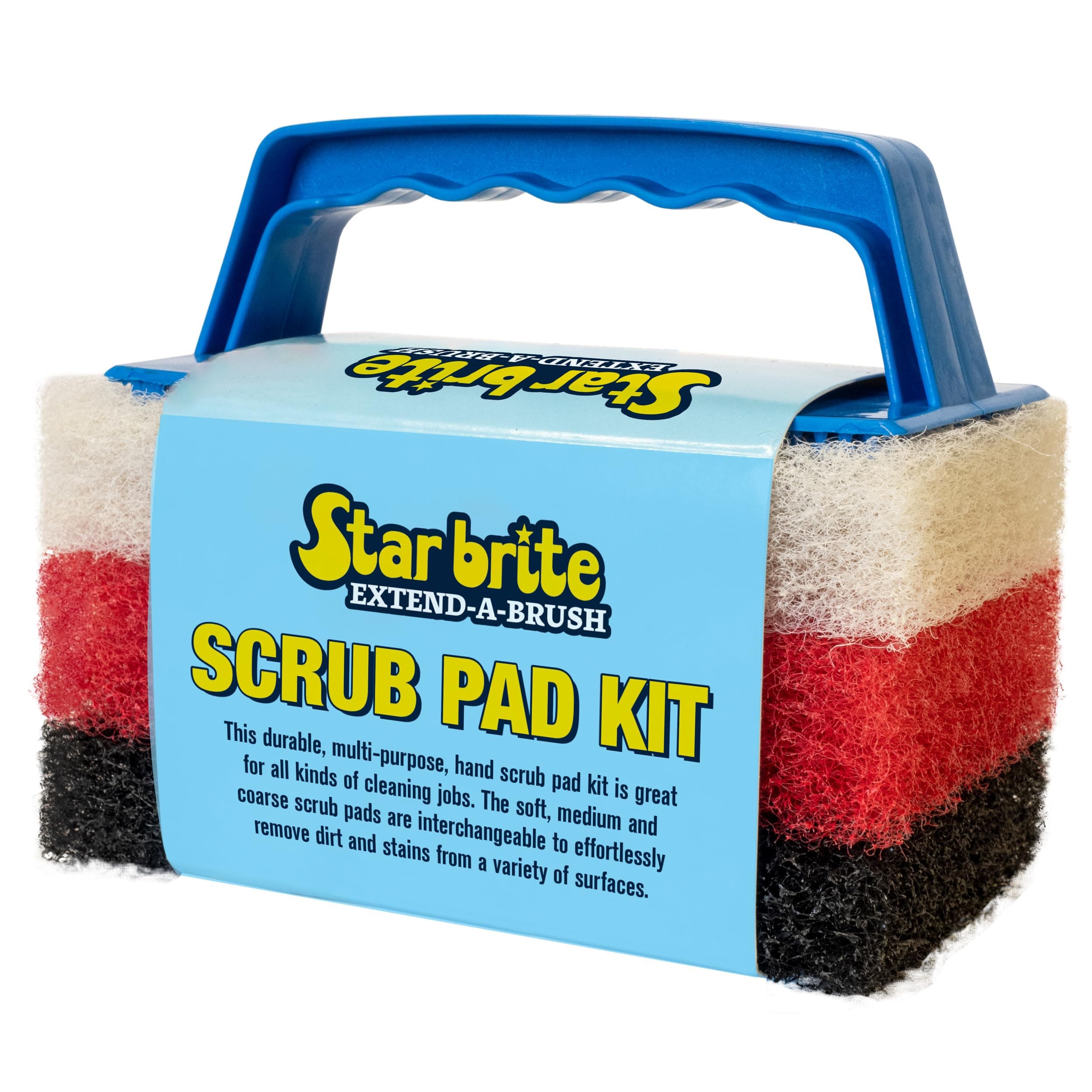 STAR BRITE Scrub Kit - 3 Different Textured Cleaning Pads & 1 Interchangeable Handle for Simple, Easy Clean Up