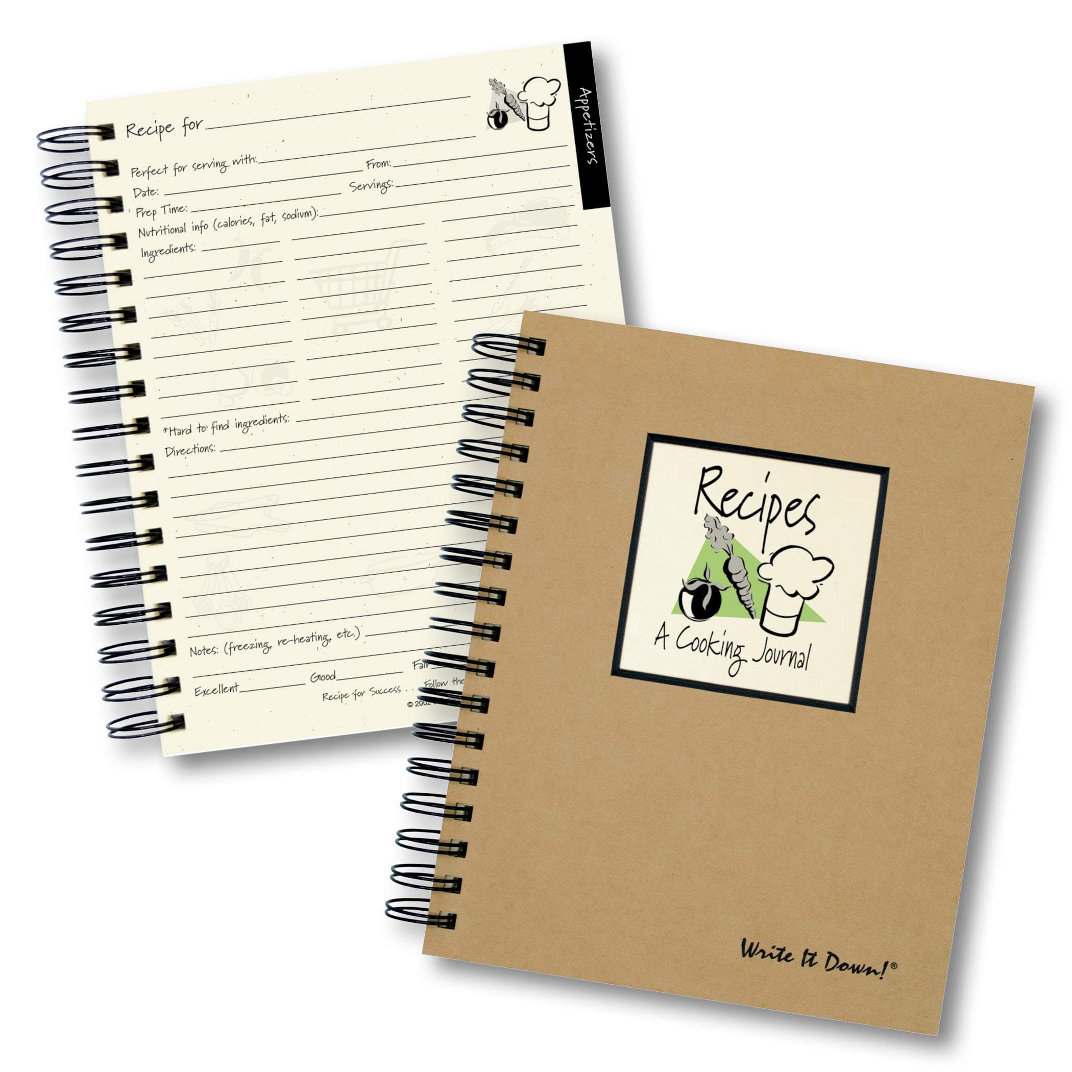 Write it Down series by Journals Unlimited, Guided Journal, Recipes, A Cooking Journal, Full-size 7.5"x 9", Kraft Hard Cover, Made in USA