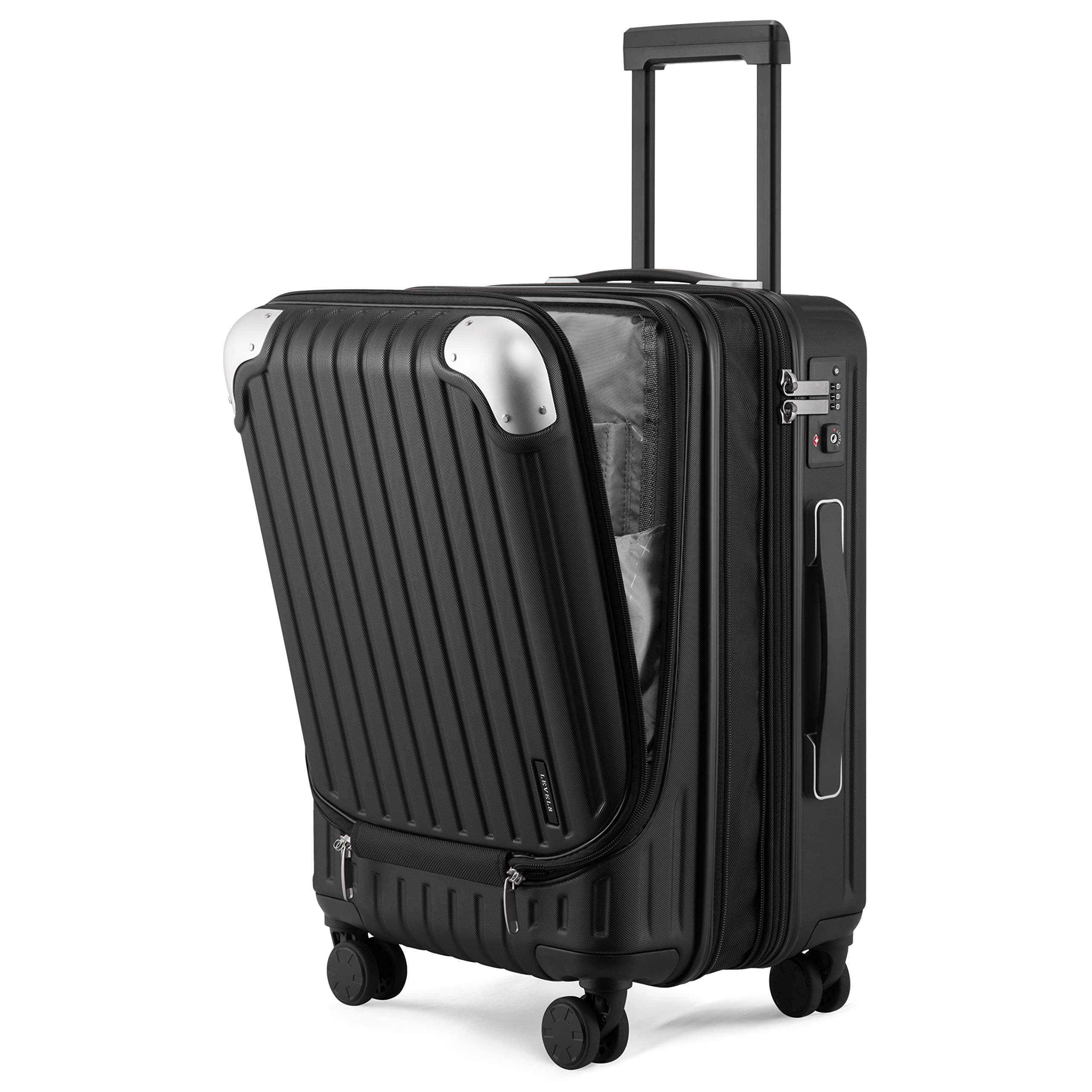 Grace Hard Shell Carry on Luggage with Front Compartment, 20 Inch Expandable Suitcases with Wheels, Lightweight Carry-on Suitcase for Airplane, Tsa Lock, Black