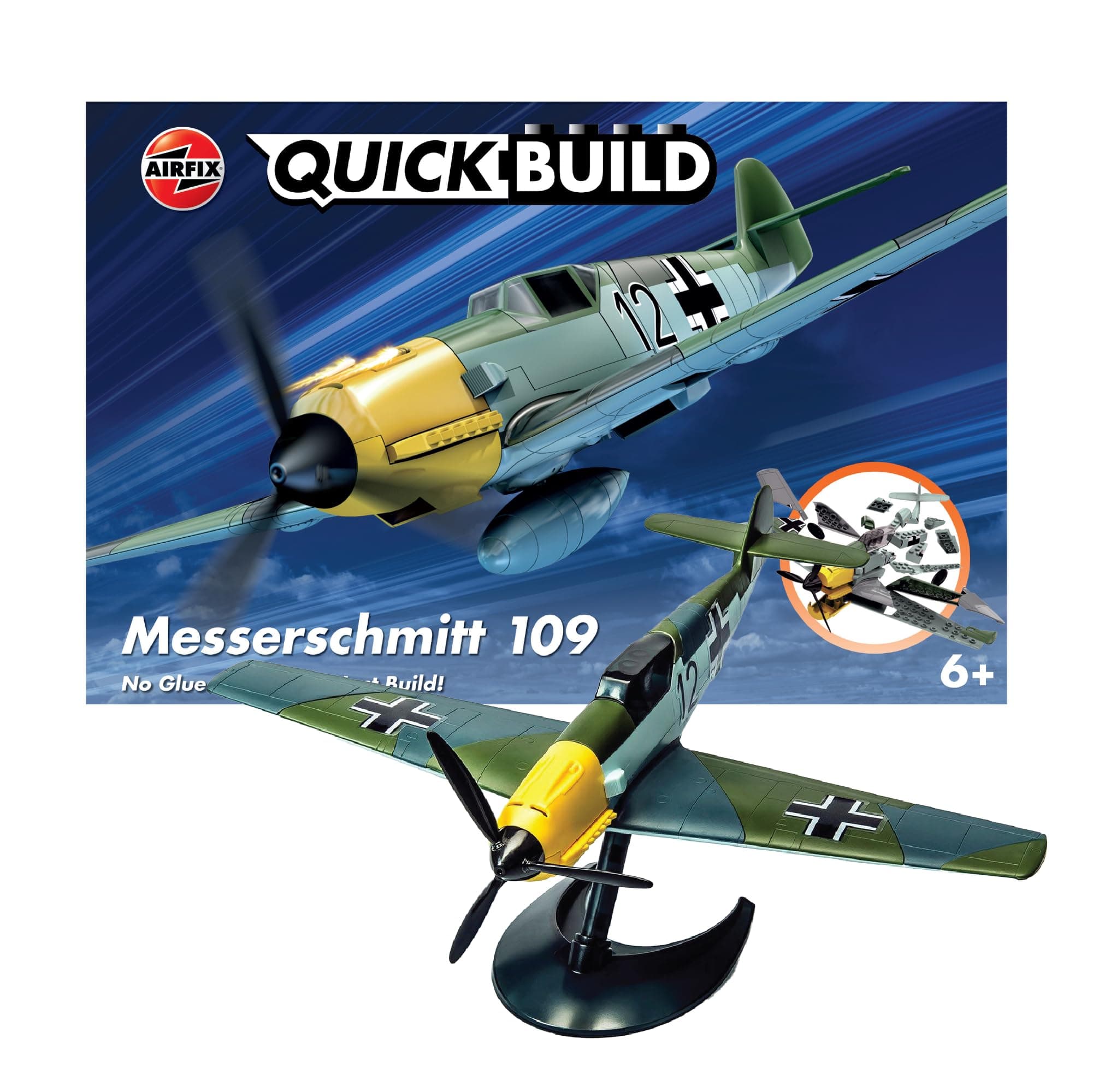 Airfix Quick Build Messerschmitt Bf109E Aircraft Model Kit, Multi-Colour, J6001
