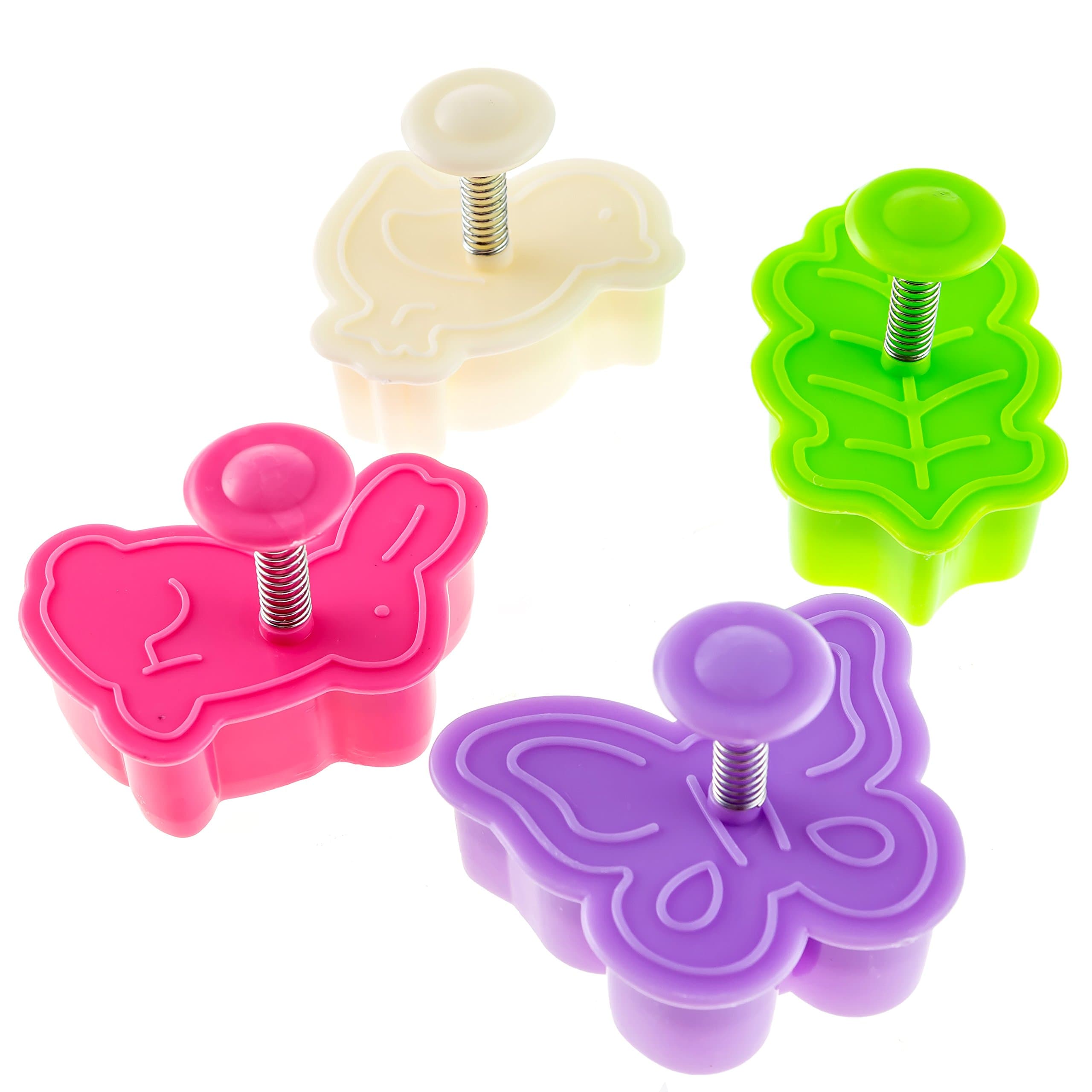 Cookie Cutters - Silicone Plunging Set For Multiple Cookie Shapes - LIFE TIME GUARANTEE - For Pastry, Dough And Other Molding Creations - Sandwich Mold Cut Outs - Set of 4