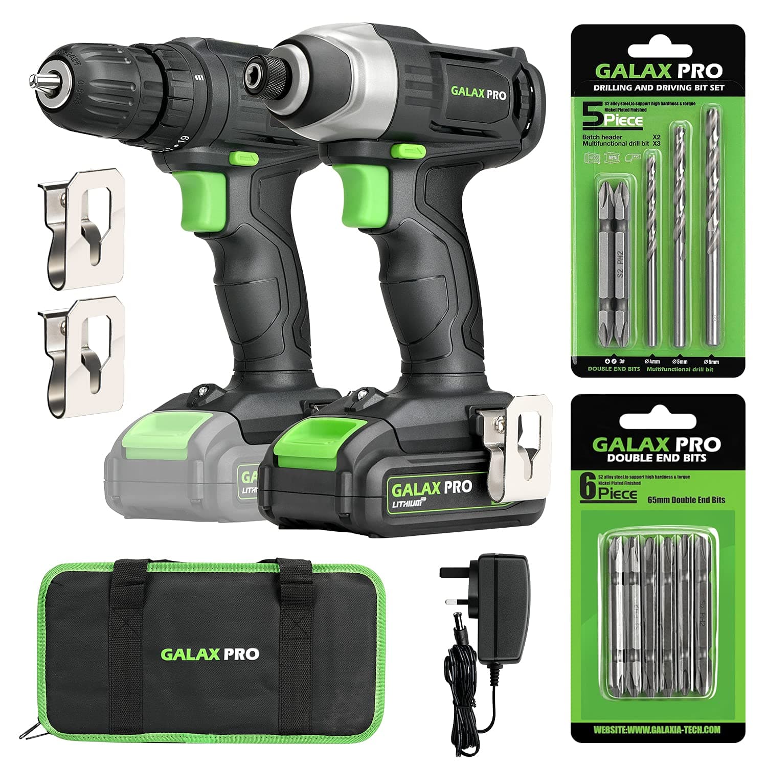 D6001 20V 2-speeds Drill Driver and Impact Driver Combo Kit, Cordless Drill Driver/Impact Driver, 1pcs 1.3Ah Lithium-Ion Batterie, Charger Kit, 11pcs Accessories and Tool Bag