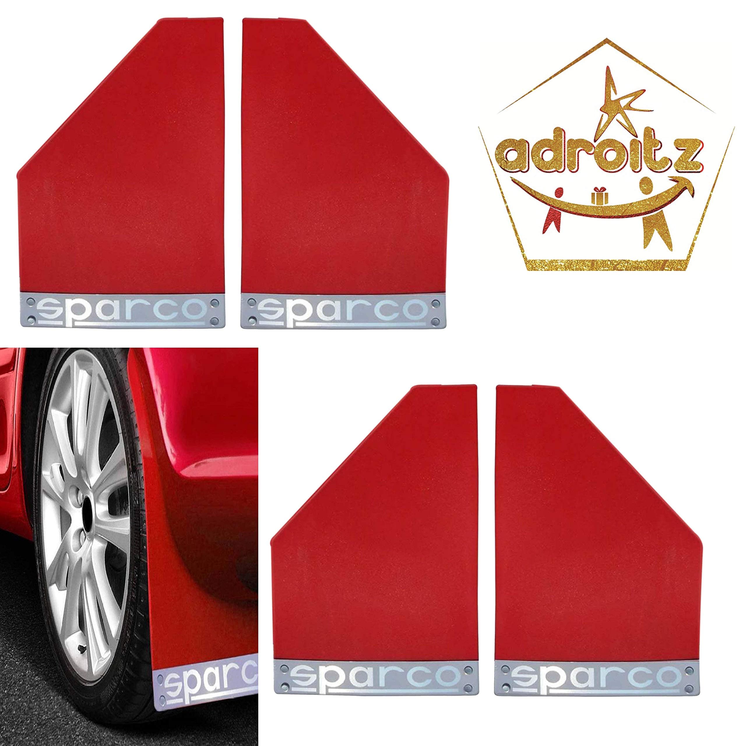 Adroitz Red Sparco Racing Style Rubberized Car Mudflaps For Gypsy (Set of 4)