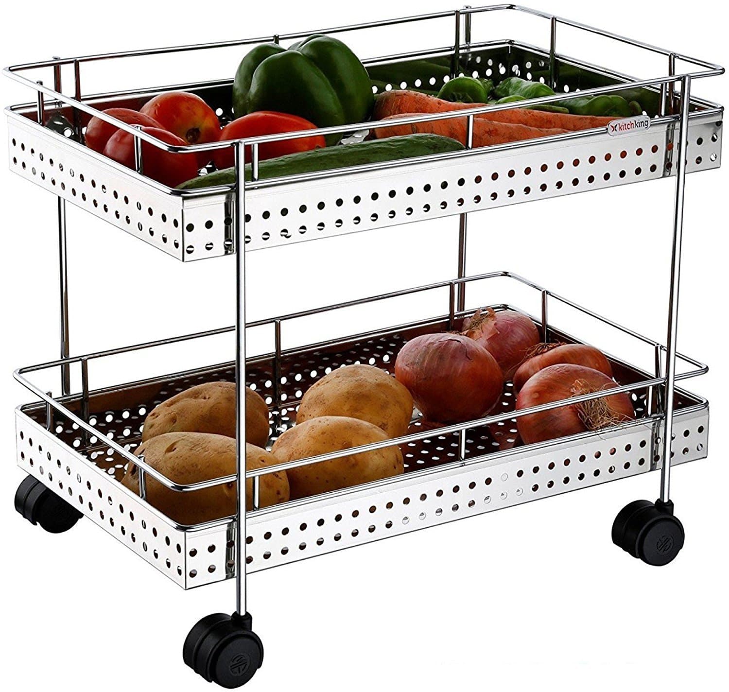 Xectes Stainless Steel Deluxe Portable Design 2 Layer Fruit and Vegetable Basket / Modern Kitchen Storage Rack
