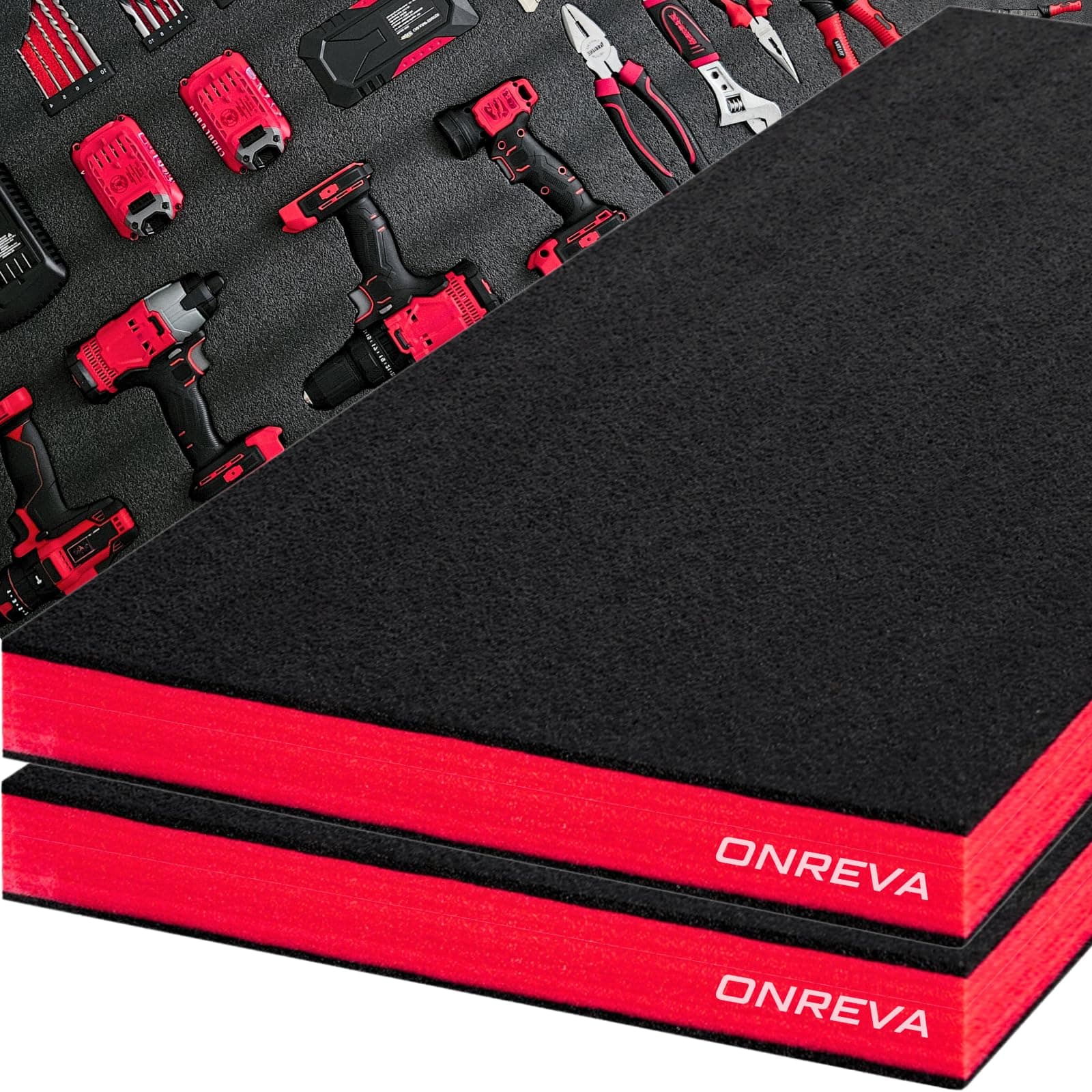 ONREVA Tool Box Foam 48x24x2 inch 2Pack, Foam Inserts for Cases, Polyethylene Storage Sheets for Toolbox Hard Case, Tool Shadow Insert, Kaizen Organizer Sheet, Black with Red