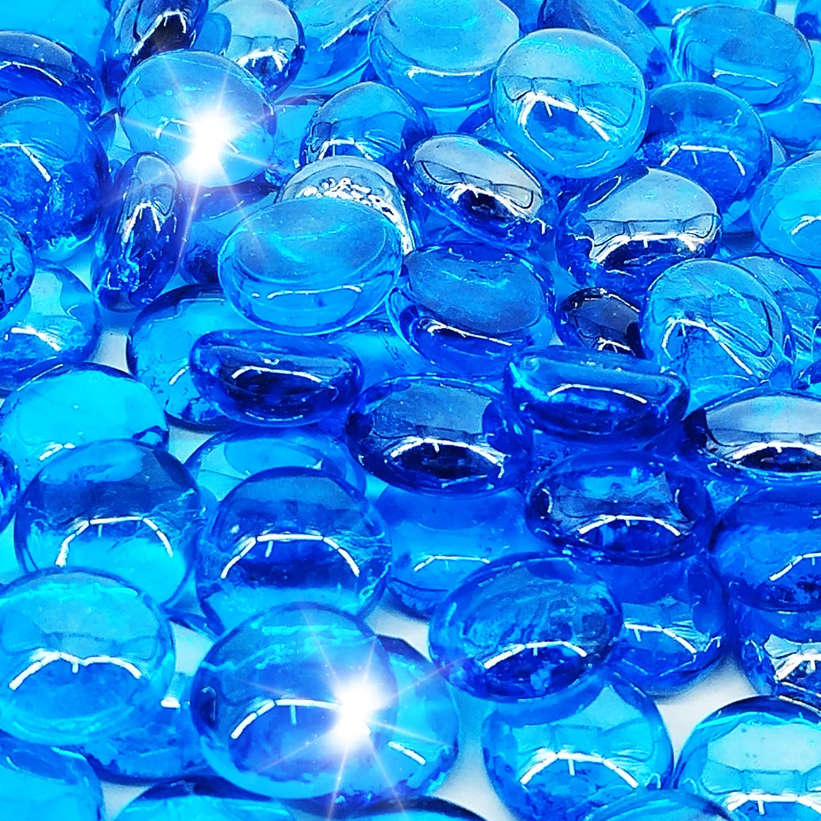 10 Pound Fire Pit Glass 1/2 Inch Reflective Round Fire Glass Drops Beads Rocks for Natural or Propane Fire Pit and Landscaping Pacific Blue