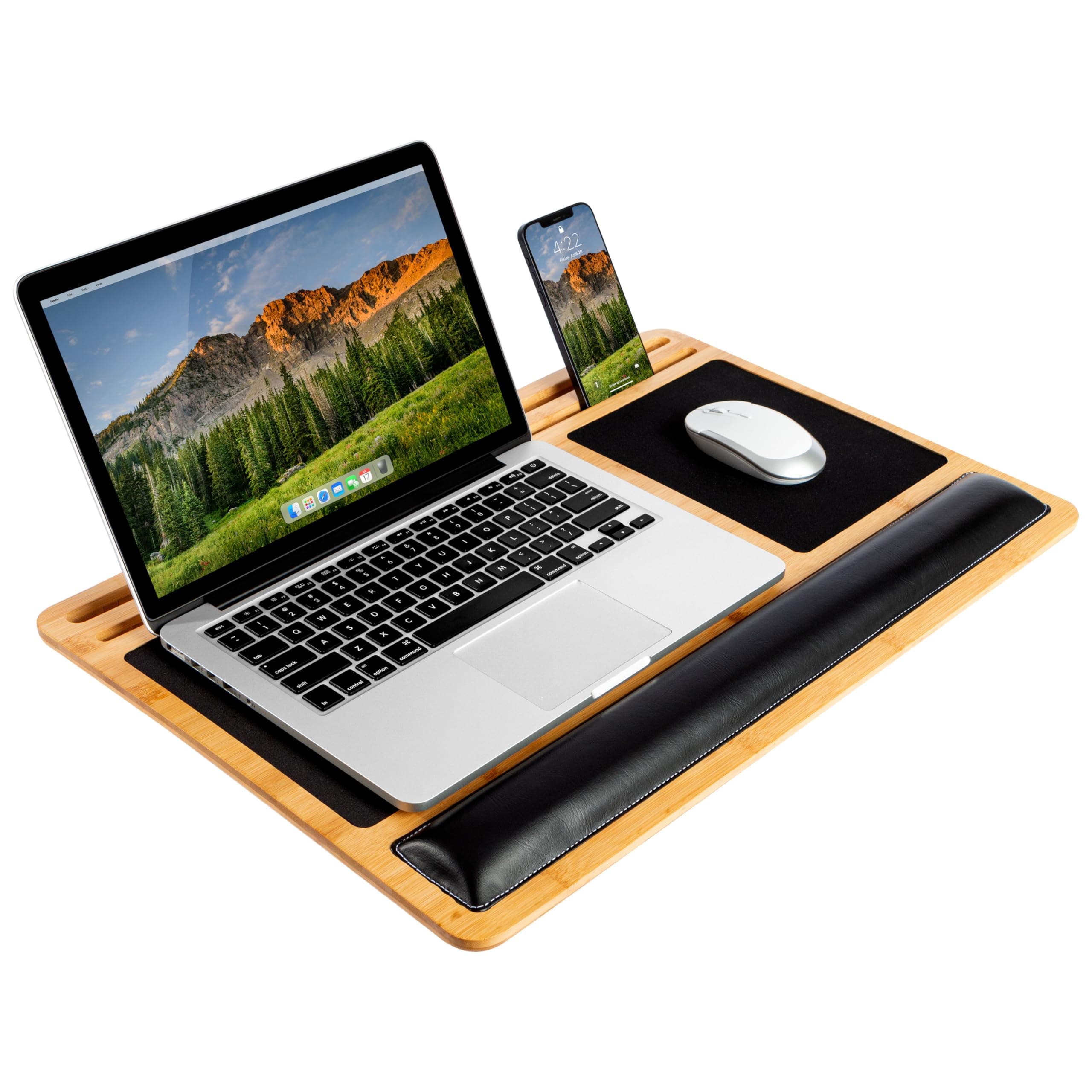 Bamboo Pro Lap Board with Wrist Rest, Mouse Pad, and Phone Holder - Natural - Fits up to 17.3 Inch Laptops and Most Tablets - Style No. 77101