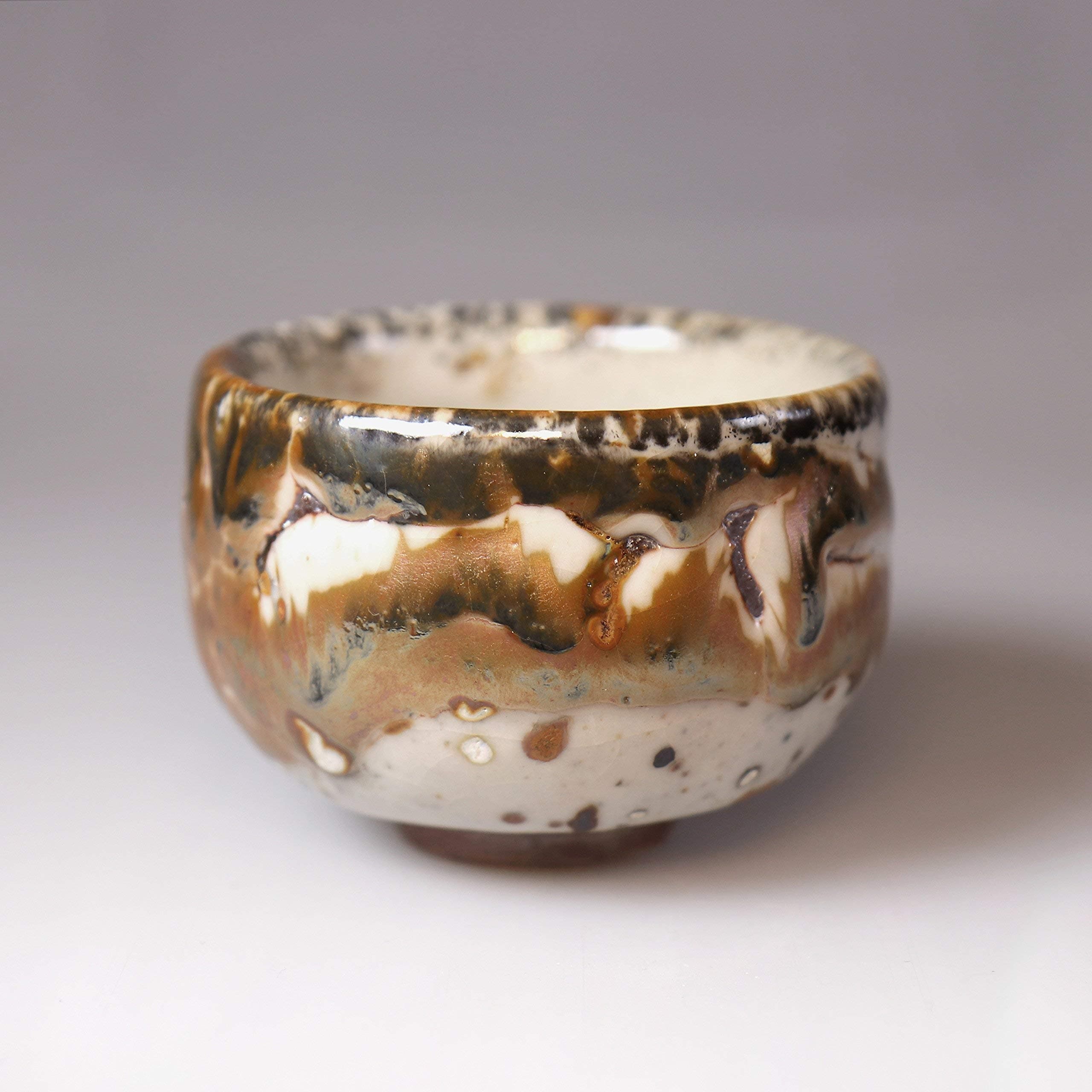 Glost-fired Earthen Teacup- Rich texture;ceramic gift,Japanese style handmade tea cup with gold, white multi-colored glaze,handmade pottery