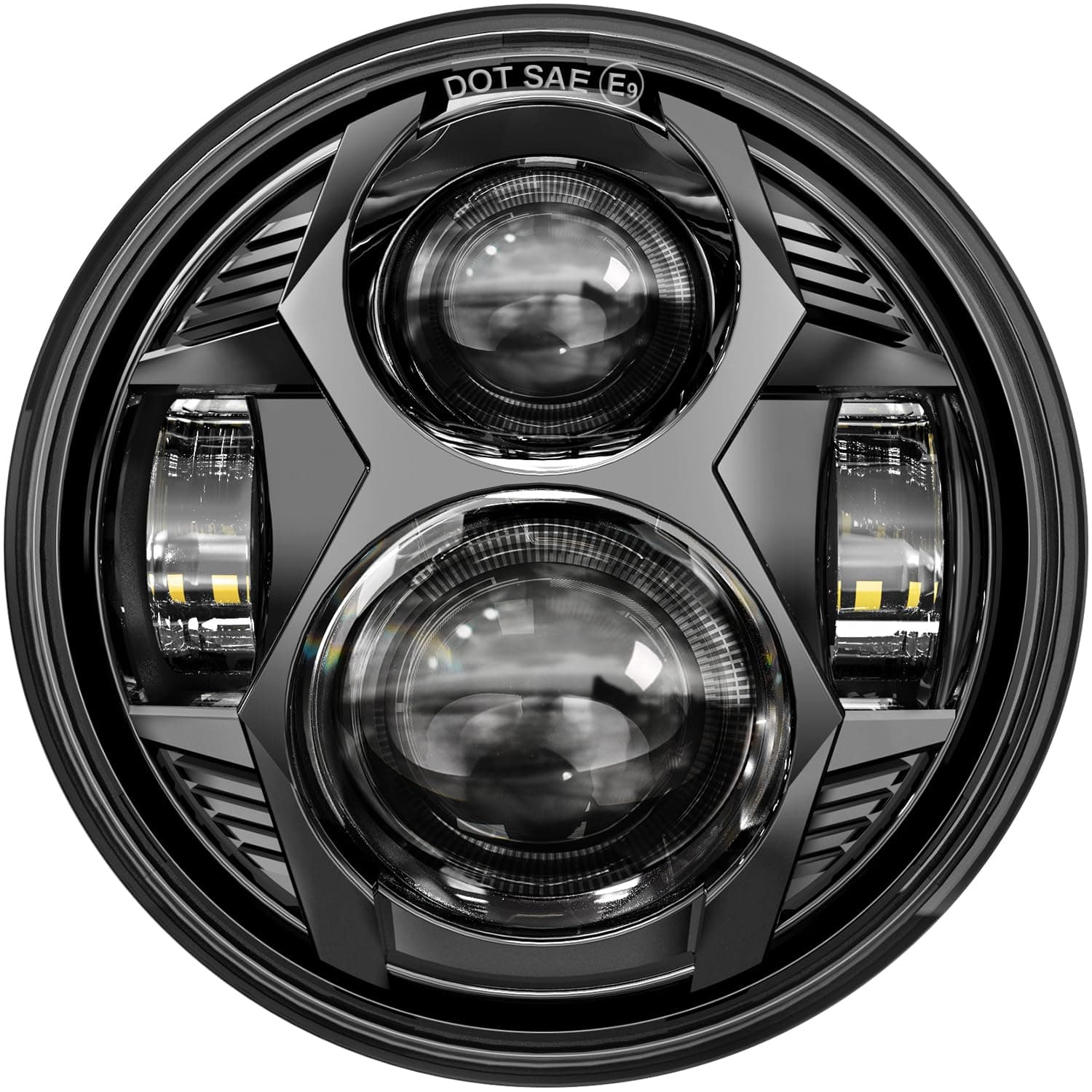 5.75 Inch Round Led Headlight 51W 5-3/4" Headlight Compatible with Harley Dyna Sportster Iron 883 Street Rod Street Bob Softail Deuce Custom Super Wide Glide Motorcycle, Black